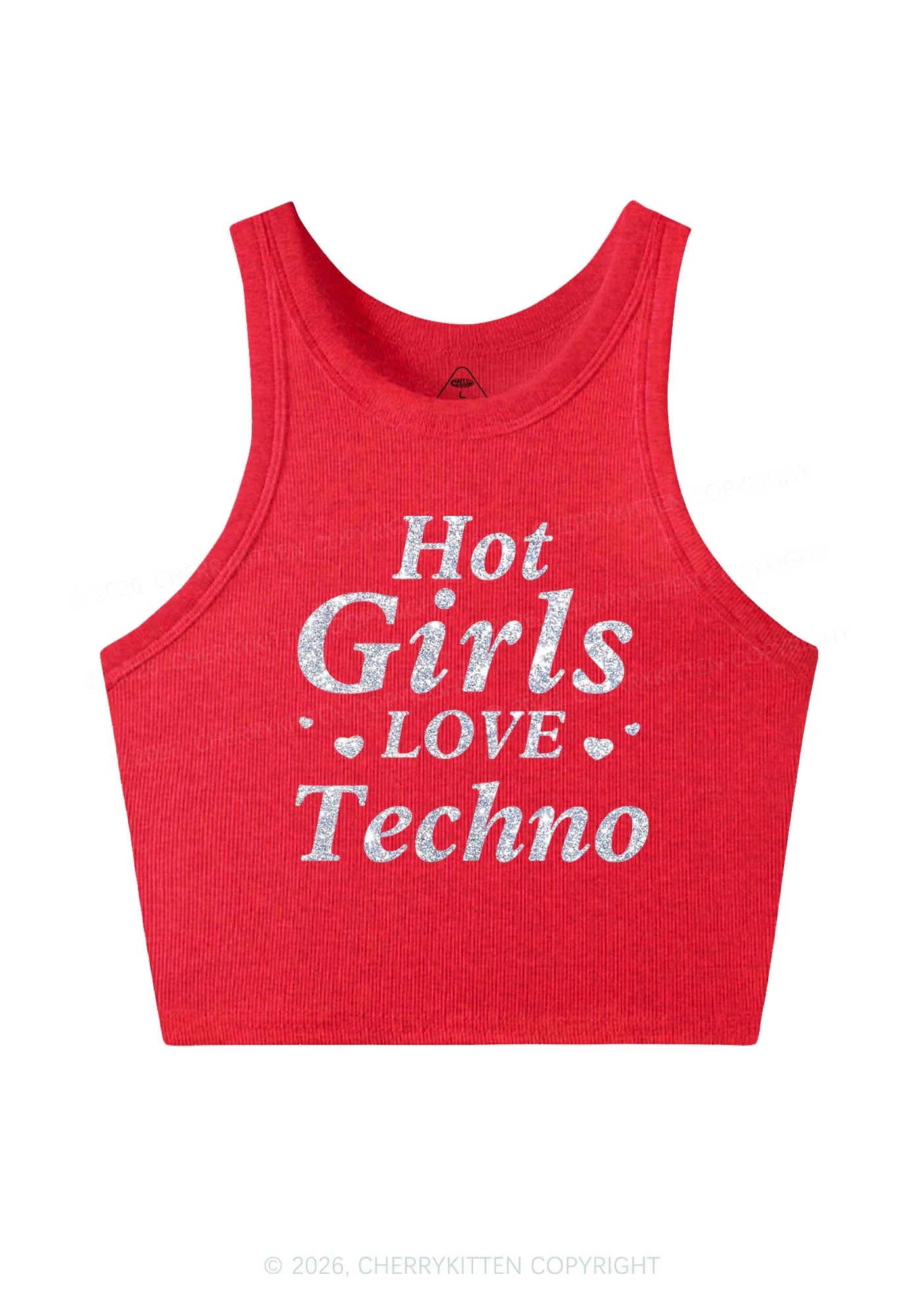 Glitter Hot Girls Love Techno Y2K Crop Tank Top Cherrykitten - Image 5