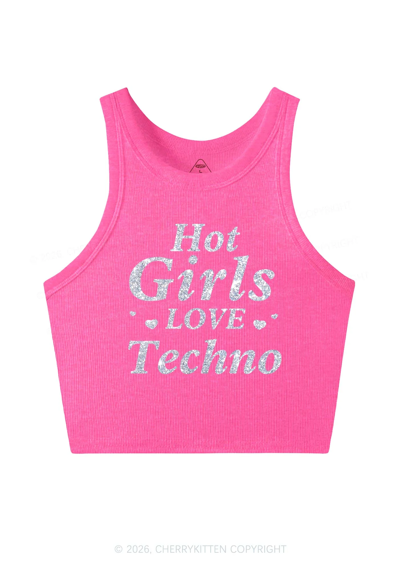 Glitter Hot Girls Love Techno Y2K Crop Tank Top Cherrykitten - Image 6