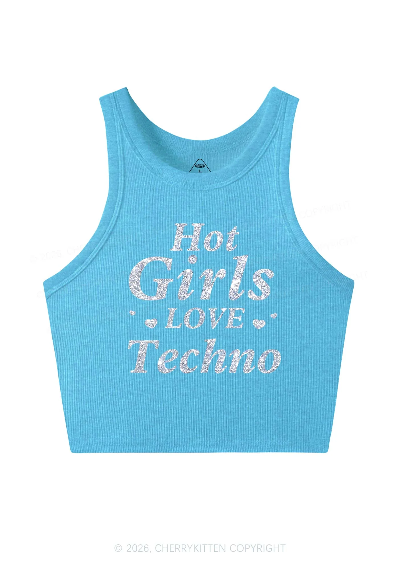 Glitter Hot Girls Love Techno Y2K Crop Tank Top Cherrykitten - Image 9