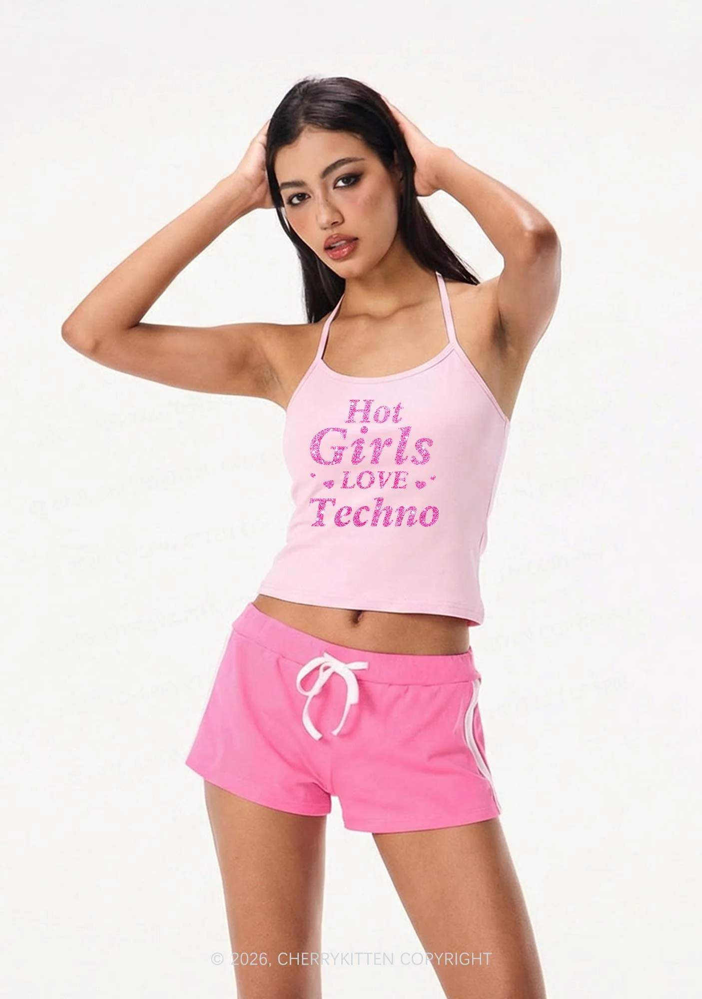 Glitter Hot Girls Love Techno Y2K Halter Neck Cami Cherrykitten - Image 3