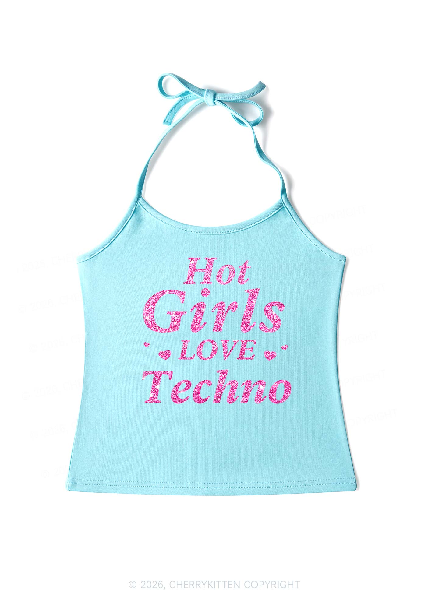 Glitter Hot Girls Love Techno Y2K Halter Neck Cami Cherrykitten - Image 4