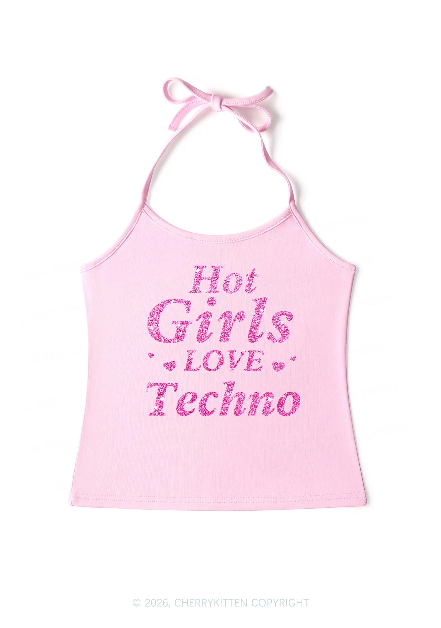 Glitter Hot Girls Love Techno Y2K Halter Neck Cami Cherrykitten - Image 5