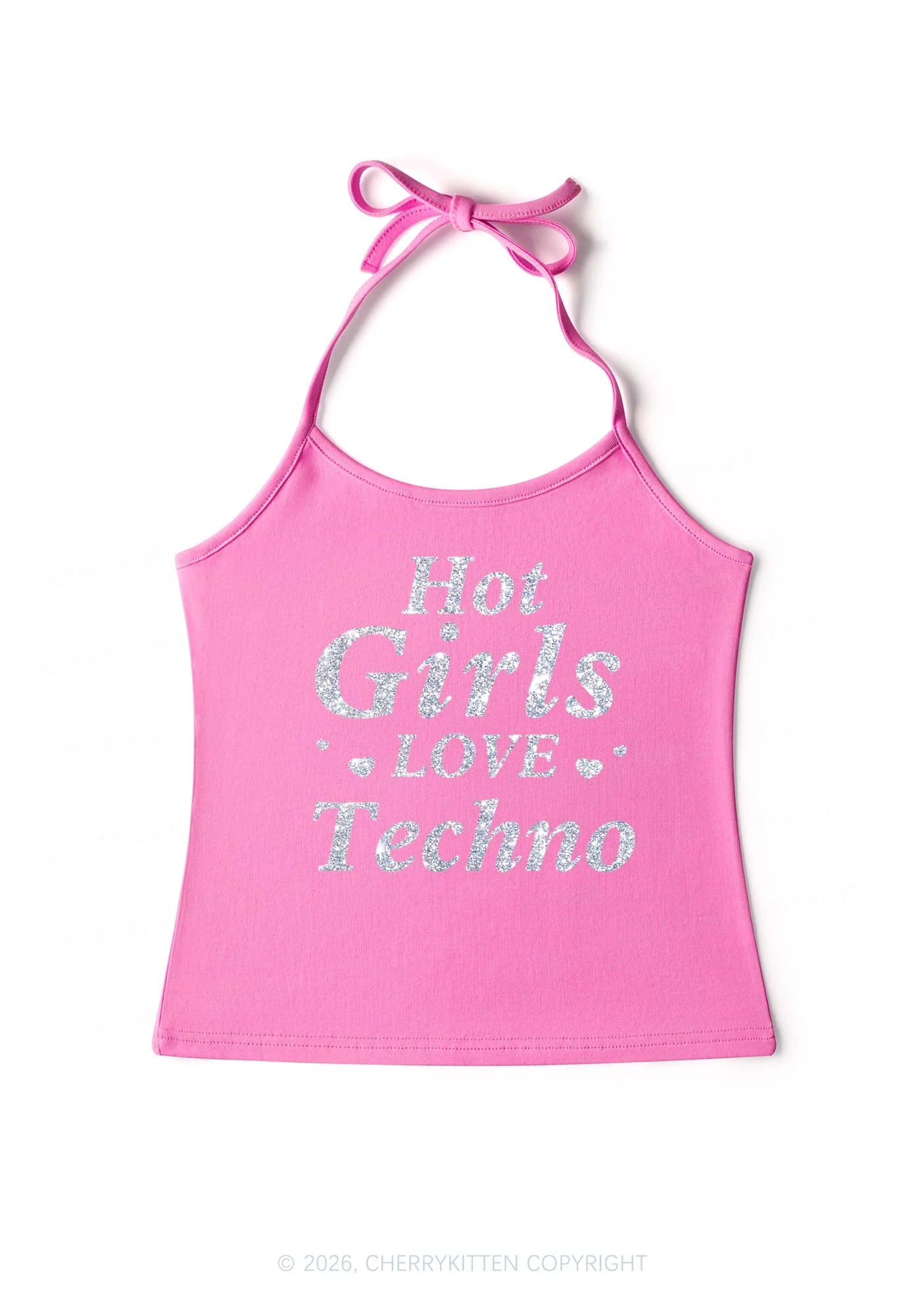 Glitter Hot Girls Love Techno Y2K Halter Neck Cami Cherrykitten - Image 6