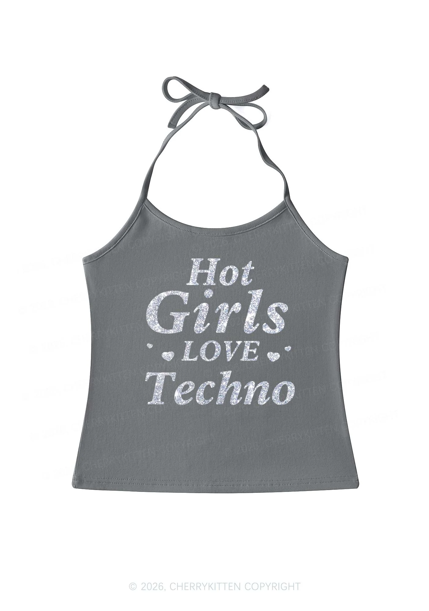 Glitter Hot Girls Love Techno Y2K Halter Neck Cami Cherrykitten - Image 9