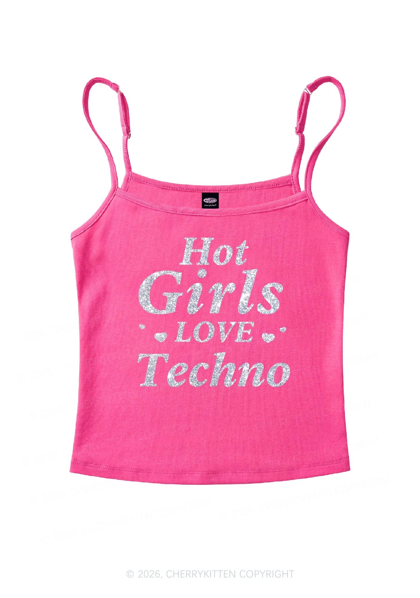 Glitter Hot Girls Love Techno Y2K Spaghetti Strap Cami Cherrykitten - Image 4