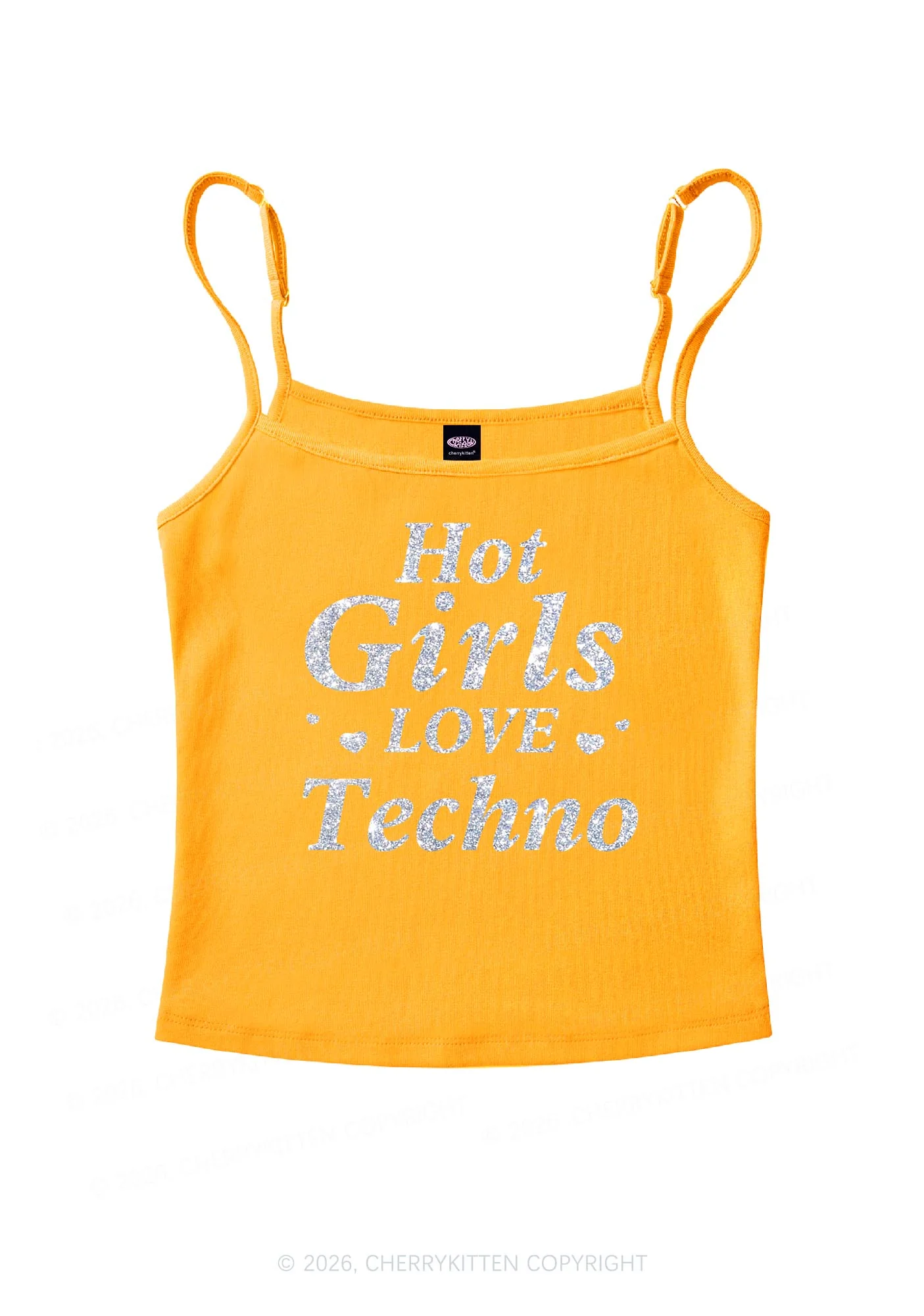 Glitter Hot Girls Love Techno Y2K Spaghetti Strap Cami Cherrykitten - Image 8