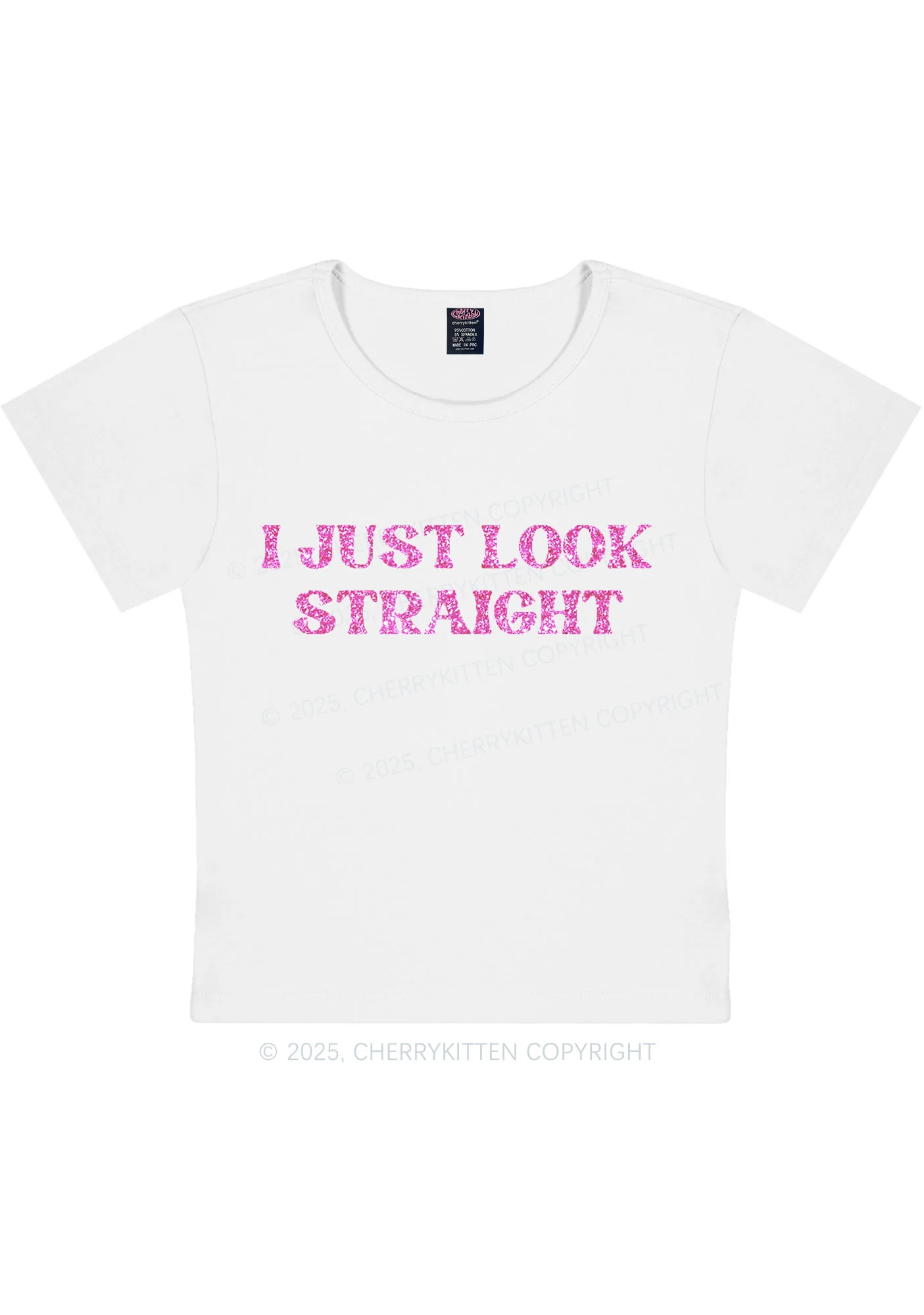 Glitter I Just Look Straight Pride Y2K Baby Tee Cherrykitten - Image 6