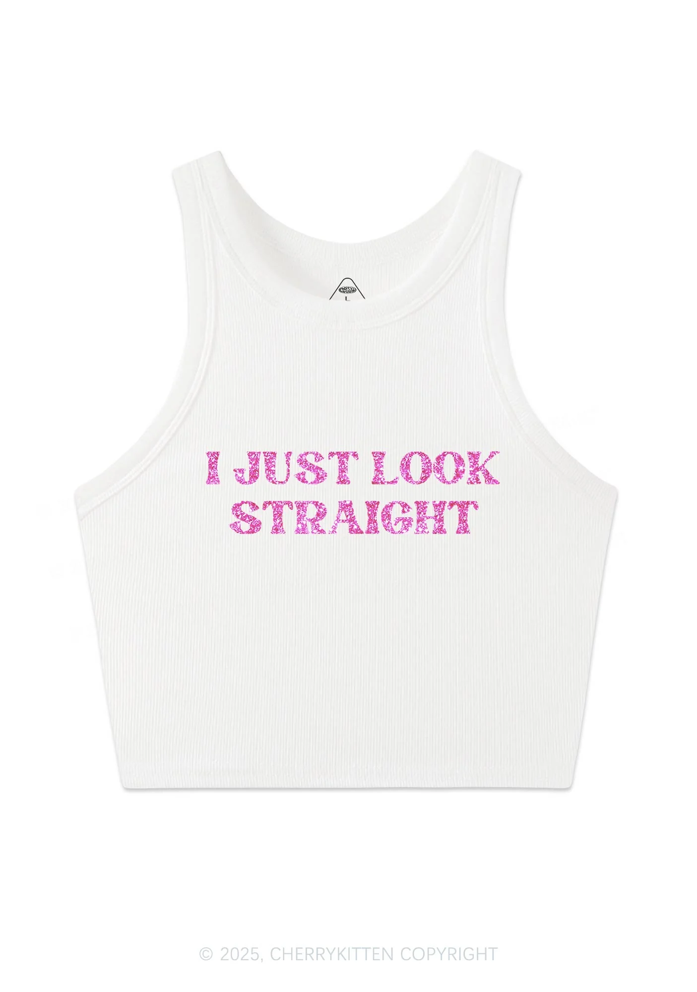 Glitter I Just Look Straight Pride Y2K Crop Tank Top Cherrykitten - Image 4