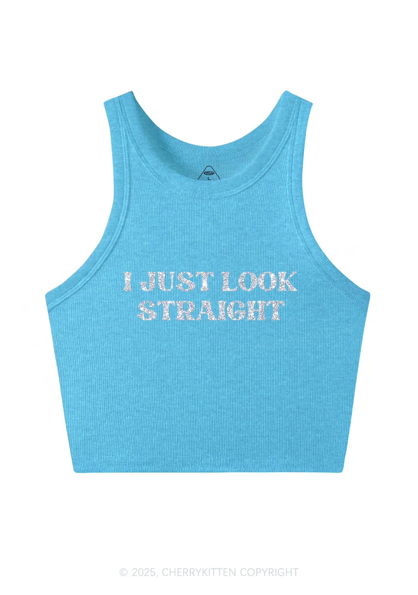 Glitter I Just Look Straight Pride Y2K Crop Tank Top Cherrykitten - Image 5