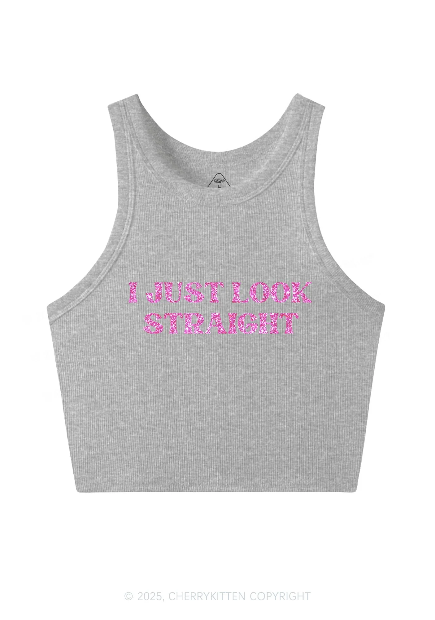 Glitter I Just Look Straight Pride Y2K Crop Tank Top Cherrykitten - Image 6
