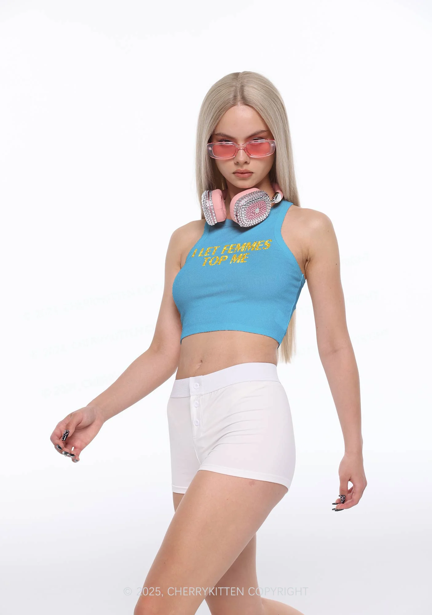 Glitter I Let Femmes Top Me Pride Y2K Crop Tank Top Cherrykitten - Image 3