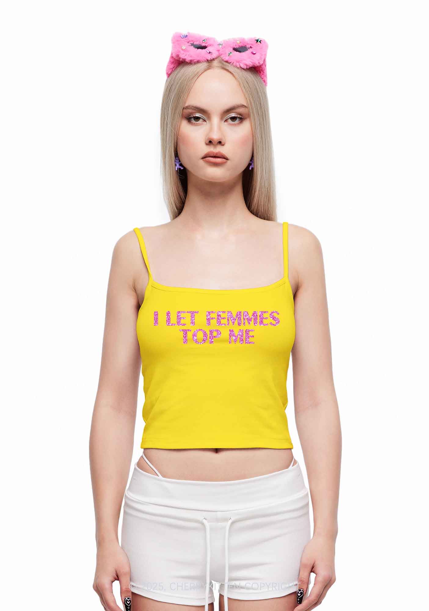 Glitter I Let Femmes Top Me Pride Y2K Spaghetti Strap Cami Cherrykitten - Image 3