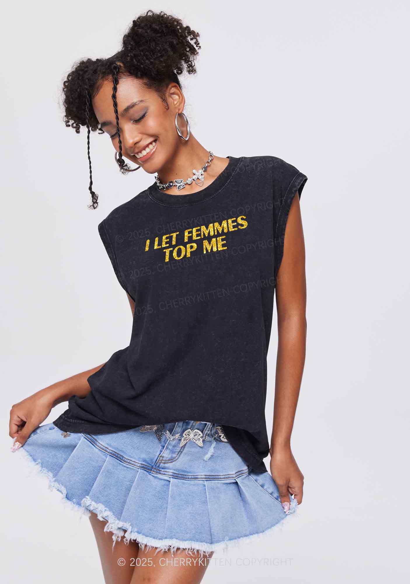 Glitter I Let Femmes Top Me Pride Y2K Washed Muscle Tank Cherrykitten - Image 3