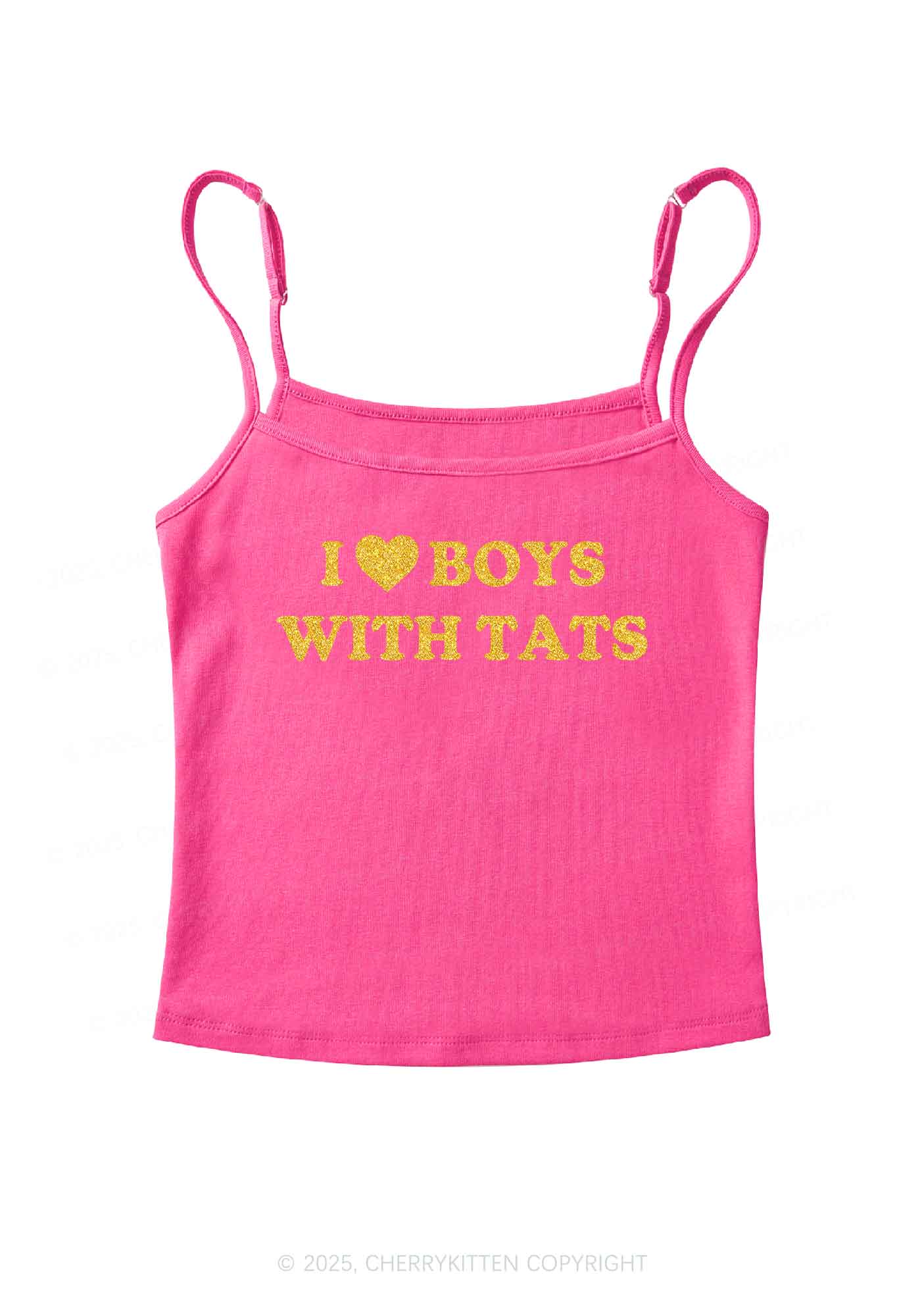 Glitter I Love Boys With Tats Y2K Spaghetti Strap Cami Cherrykitten - Image 6