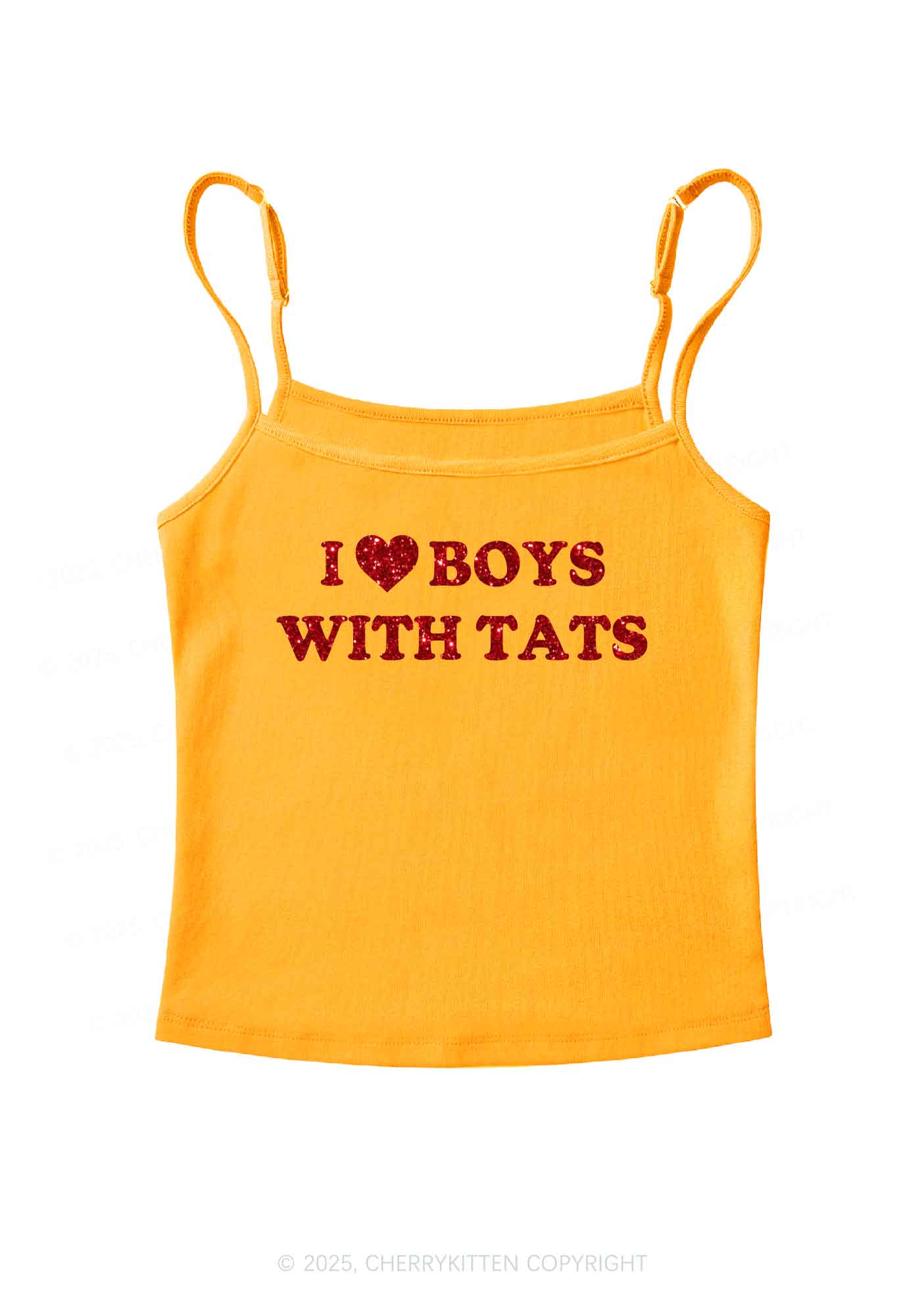 Glitter I Love Boys With Tats Y2K Spaghetti Strap Cami Cherrykitten - Image 8