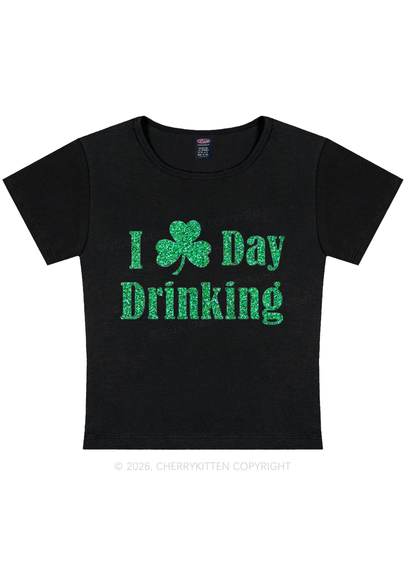 Glitter I Love Day Drinking St Patricks Y2K Baby Tee Cherrykitten - Image 3
