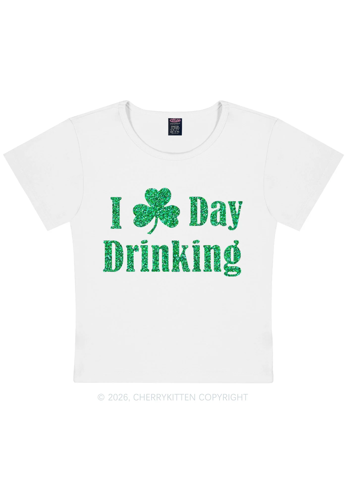 Glitter I Love Day Drinking St Patricks Y2K Baby Tee Cherrykitten - Image 4