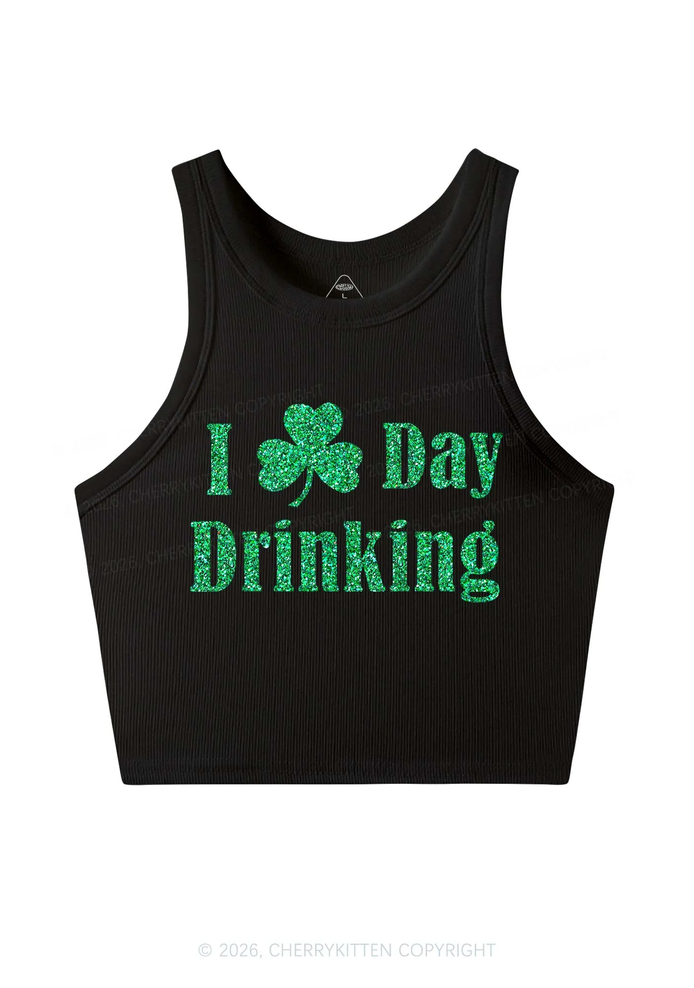 Glitter I Love Day Drinking St Patricks Y2K Crop Tank Top Cherrykitten - Image 3
