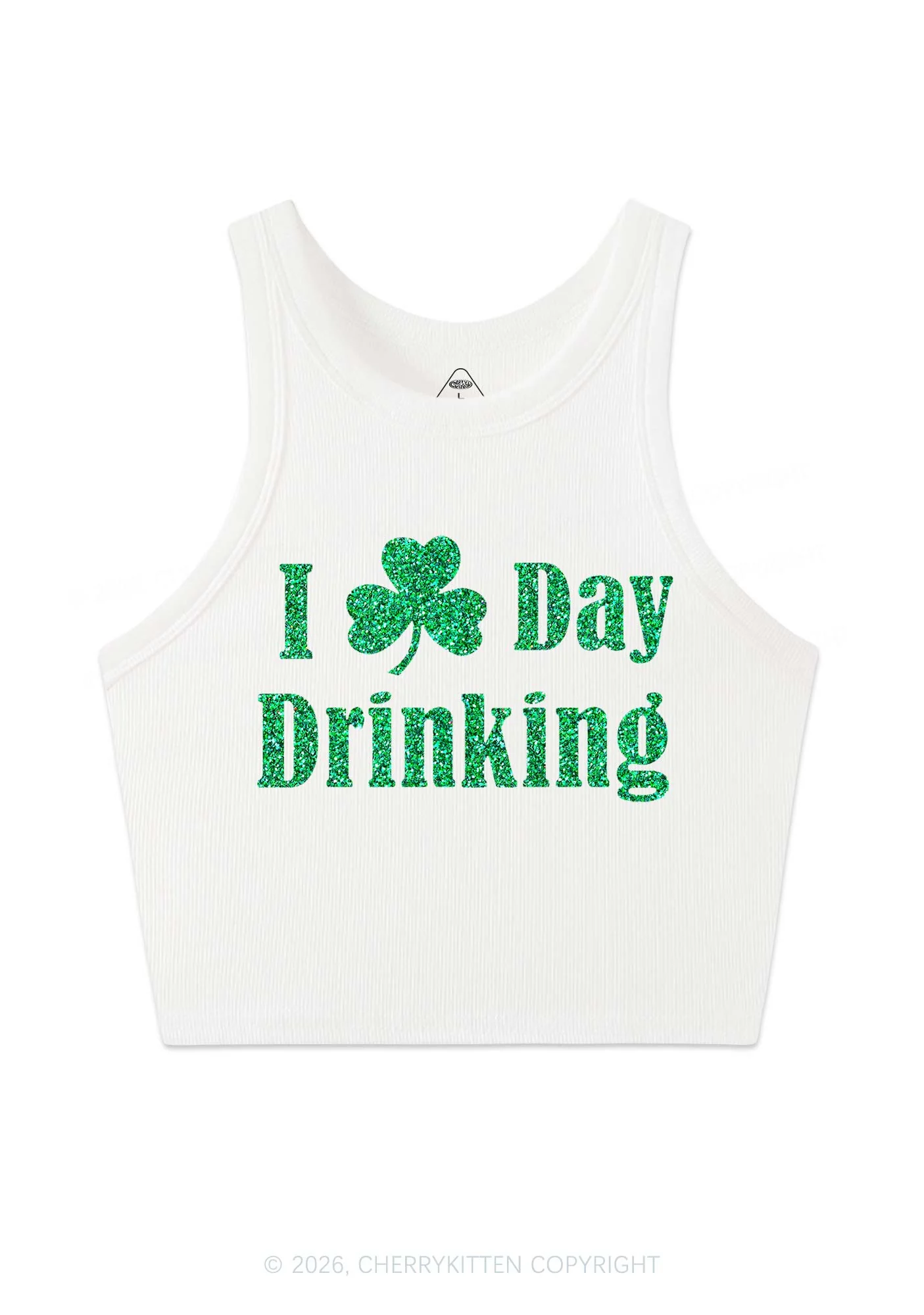 Glitter I Love Day Drinking St Patricks Y2K Crop Tank Top Cherrykitten - Image 4