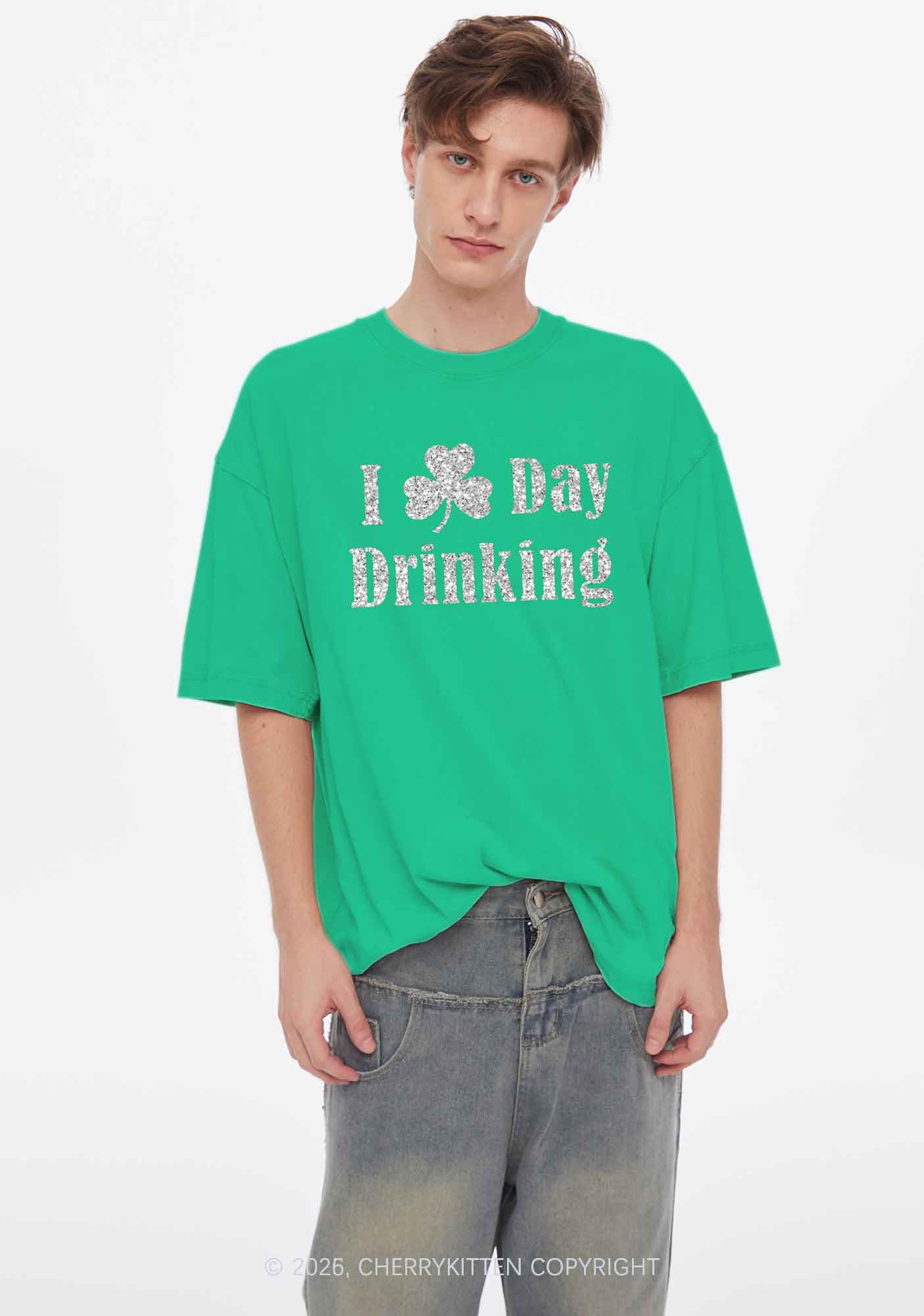 Glitter I Love Day Drinking St Patricks Y2K Shirts Washed Tee Cherrykitten - Image 2