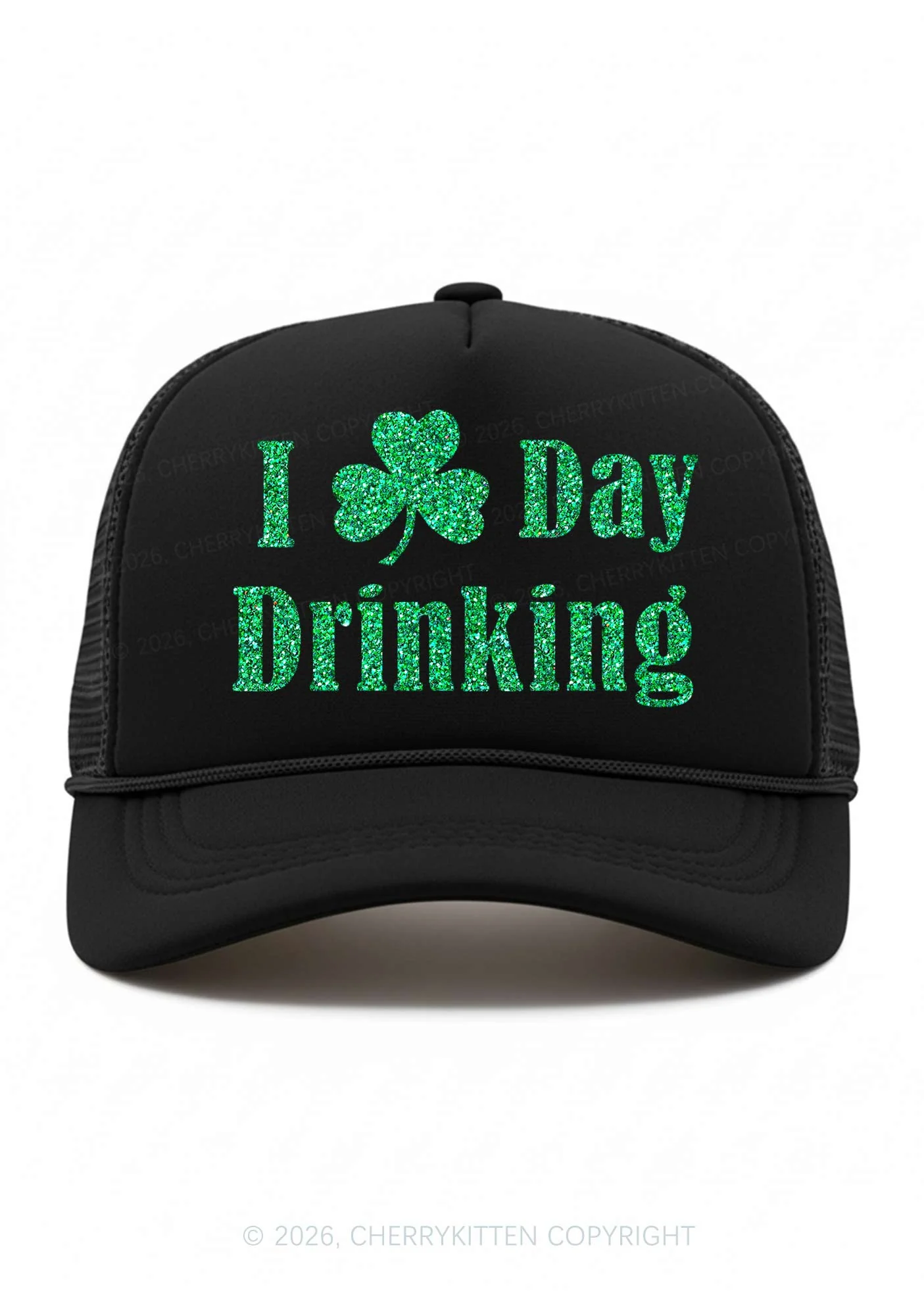 Glitter I Love Day Drinking St Patricks Y2K Trucker Hat Cherrykitten - Image 2