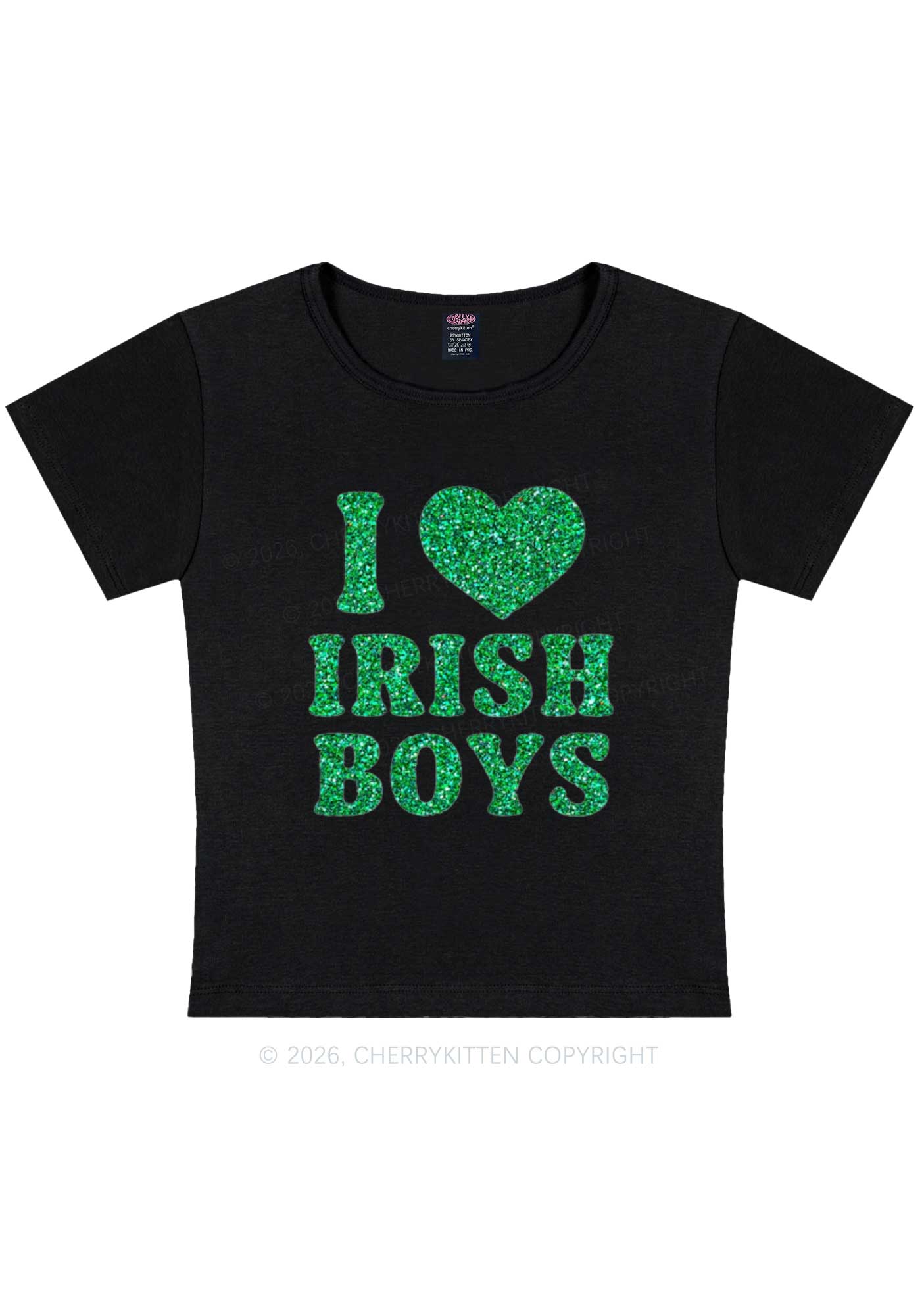 Glitter I Love Irish Boys St Patricks Y2K Baby Tee Cherrykitten - Image 3