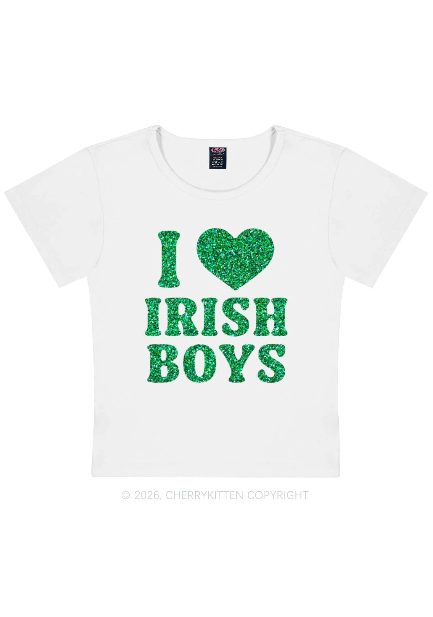 Glitter I Love Irish Boys St Patricks Y2K Baby Tee Cherrykitten - Image 4