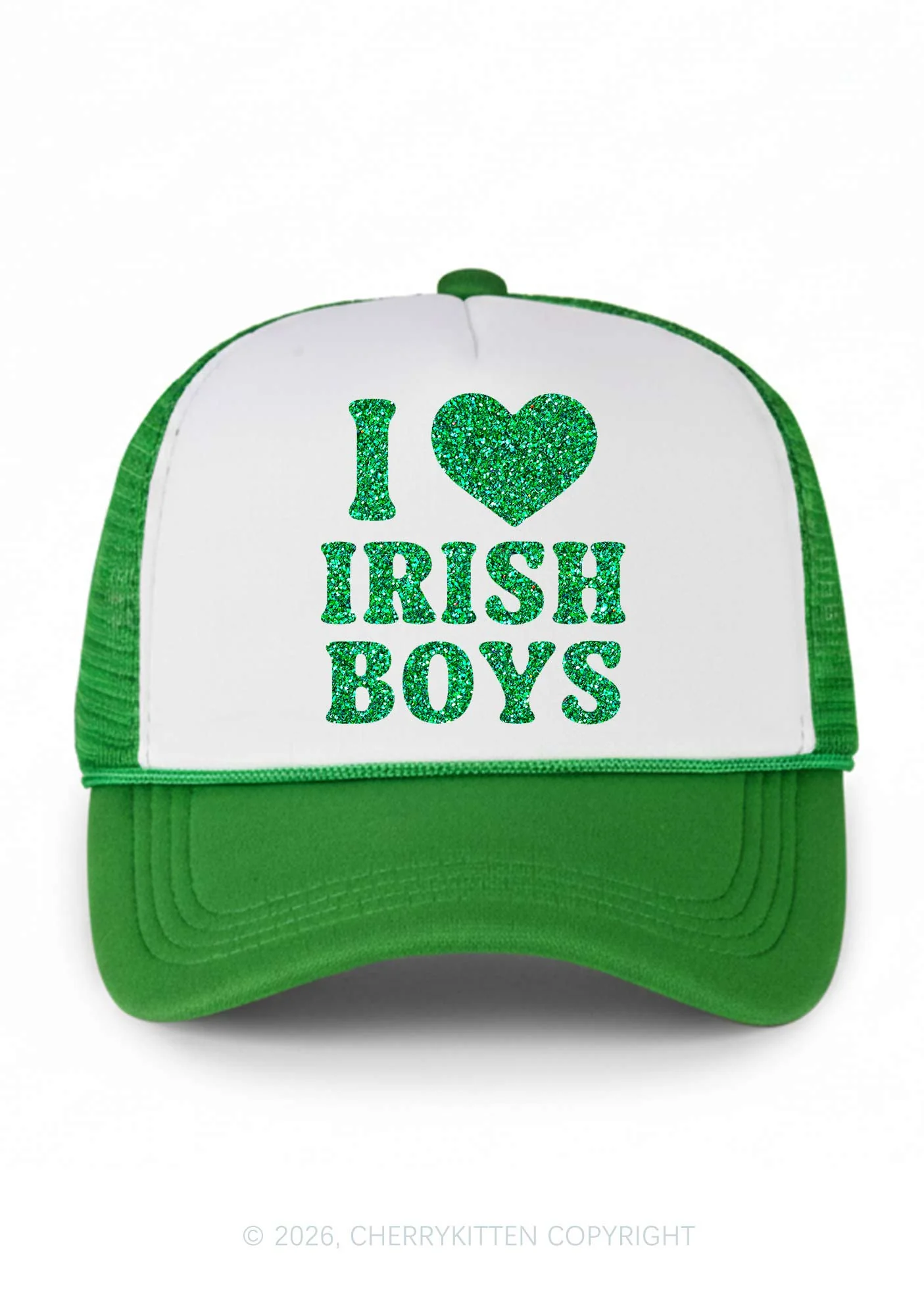 Glitter I Love Irish Boys St Patricks Y2K Colorblock Trucker Hat Cherrykitten - Image 2