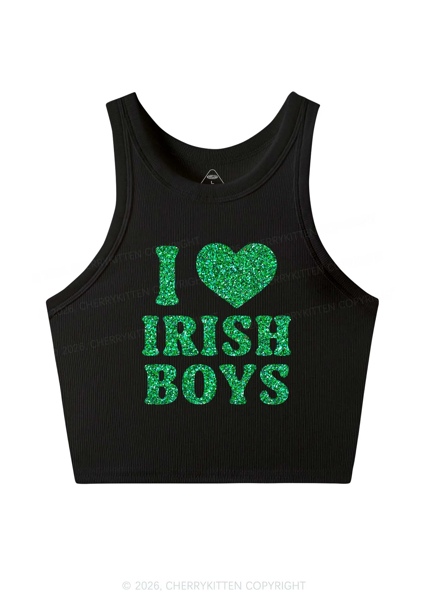 Glitter I Love Irish Boys St Patricks Y2K Crop Tank Top Cherrykitten - Image 3