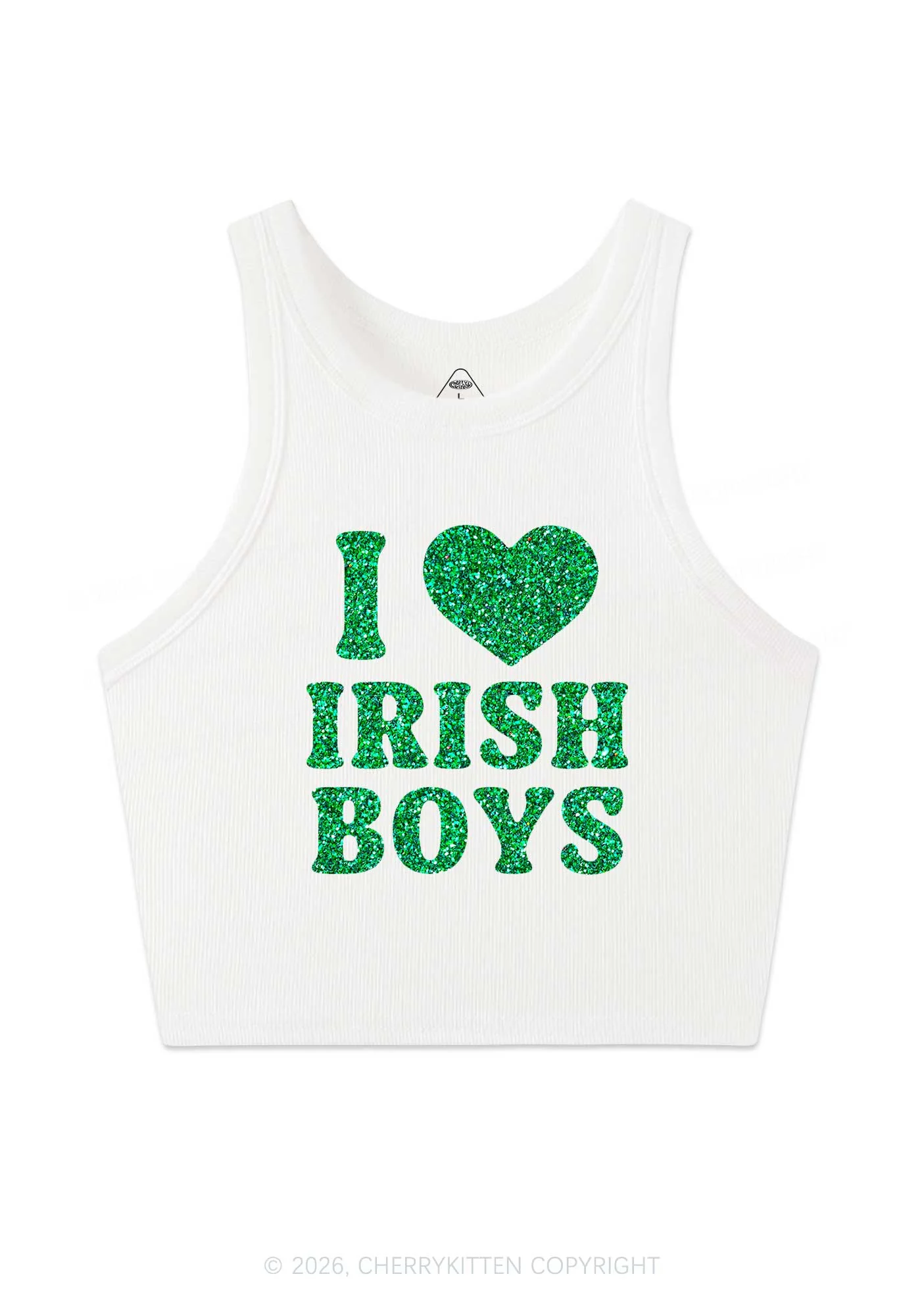 Glitter I Love Irish Boys St Patricks Y2K Crop Tank Top Cherrykitten - Image 4