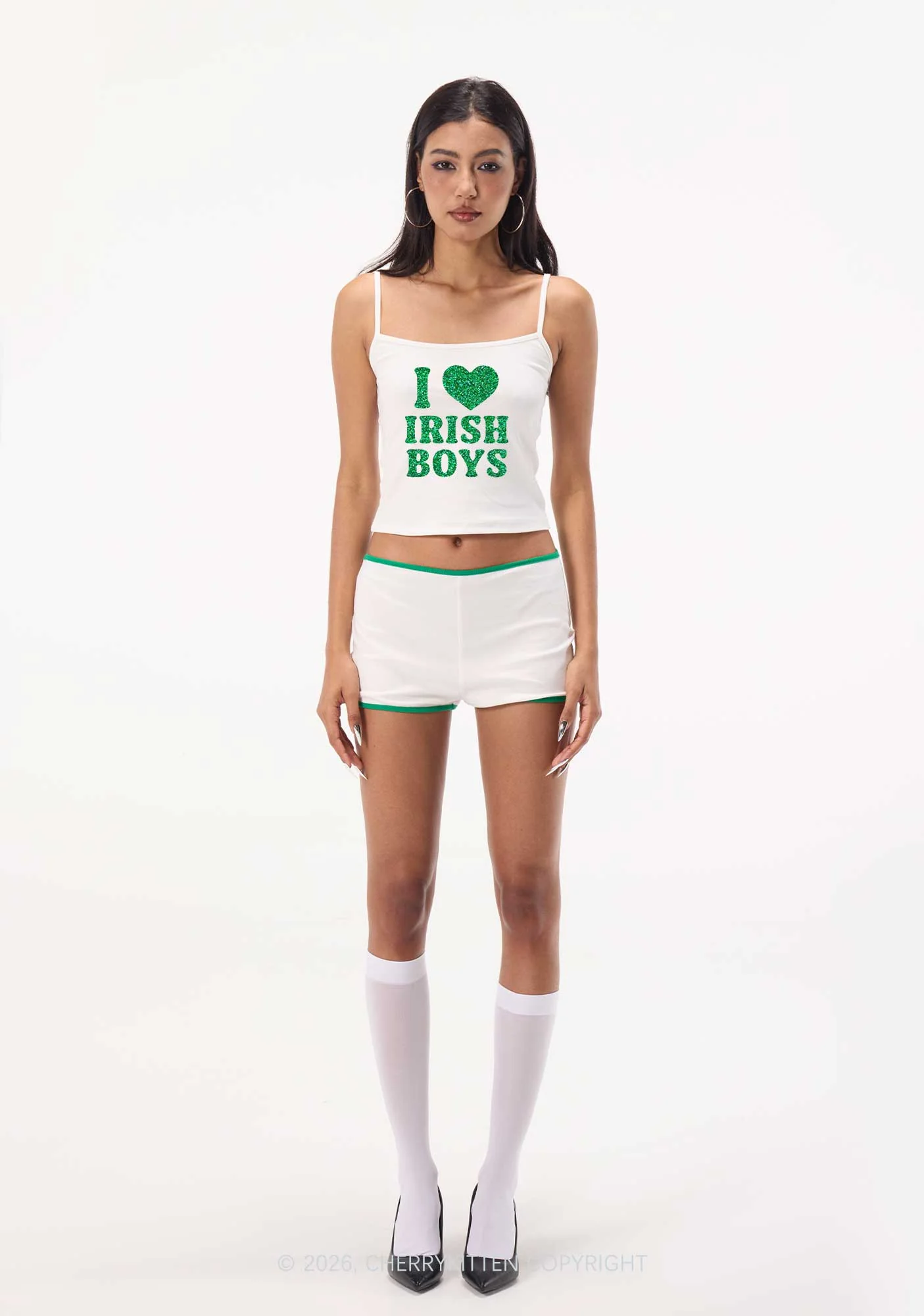 Glitter I Love Irish Boys St Patricks Y2K Spaghetti Strap Cami Cherrykitten - Image 2