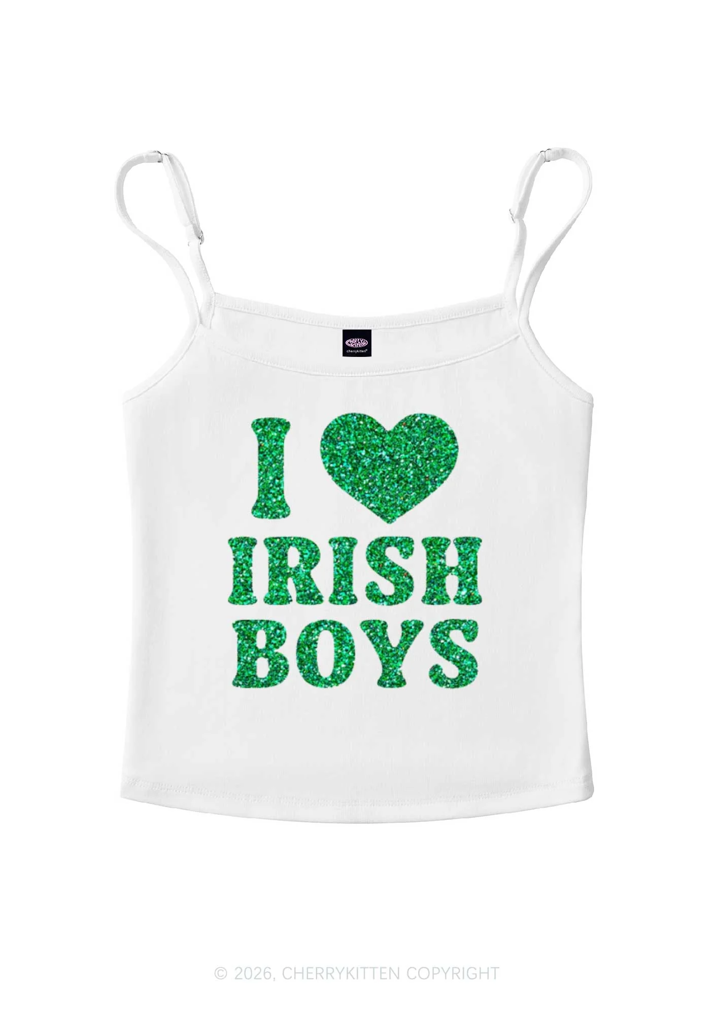 Glitter I Love Irish Boys St Patricks Y2K Spaghetti Strap Cami Cherrykitten - Image 3