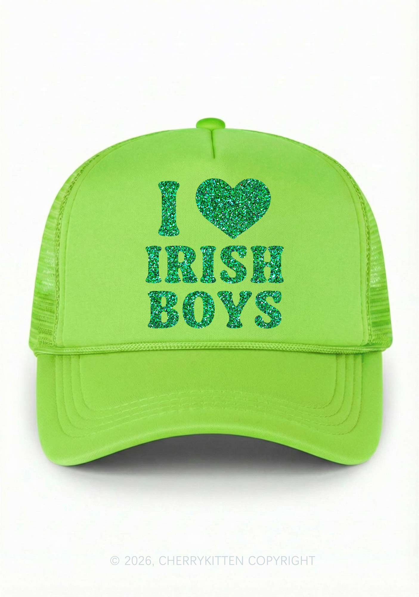 Glitter I Love Irish Boys St Patricks Y2K Trucker Hat Cherrykitten - Image 2