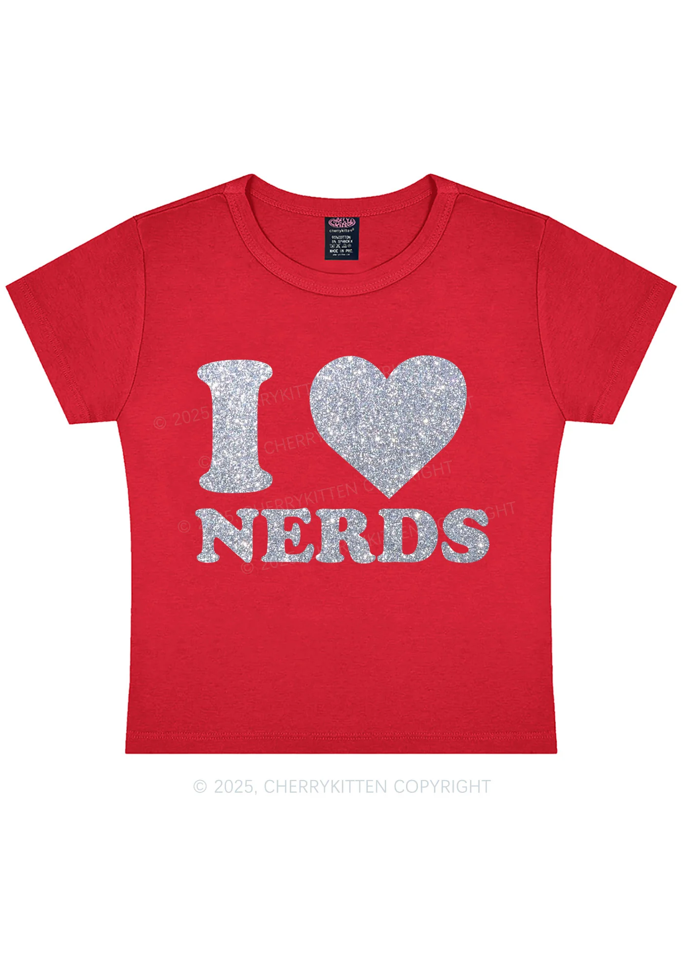 Glitter I Love Nerds Y2K Baby Tee Cherrykitten - Image 8