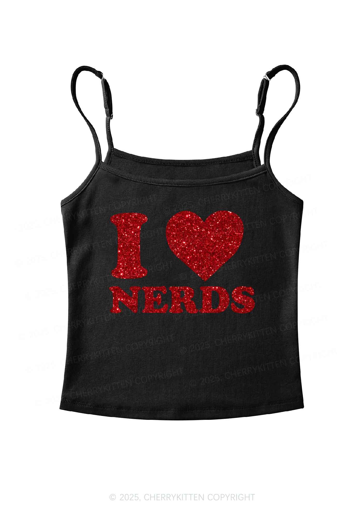 Glitter I Love Nerds Y2K Spaghetti Strap Cami Cherrykitten - Image 4