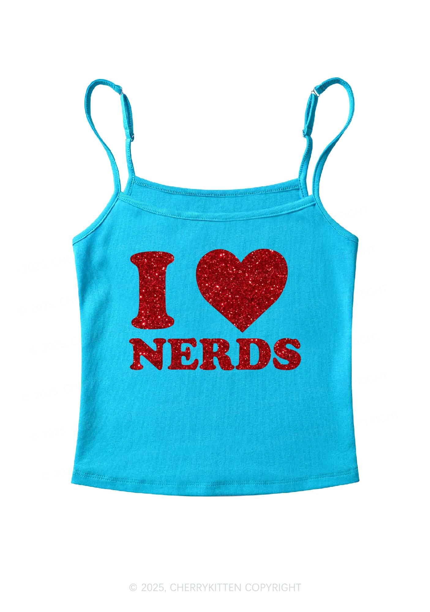 Glitter I Love Nerds Y2K Spaghetti Strap Cami Cherrykitten - Image 5