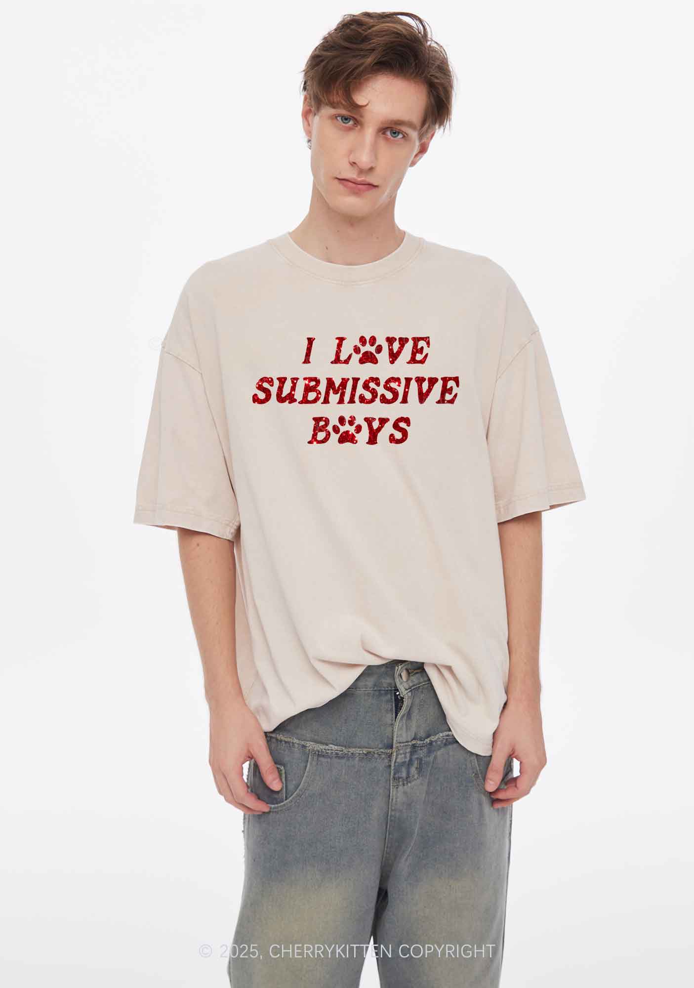 Glitter I Love S Boys Y2K Shirts Washed Tee Cherrykitten - Image 3