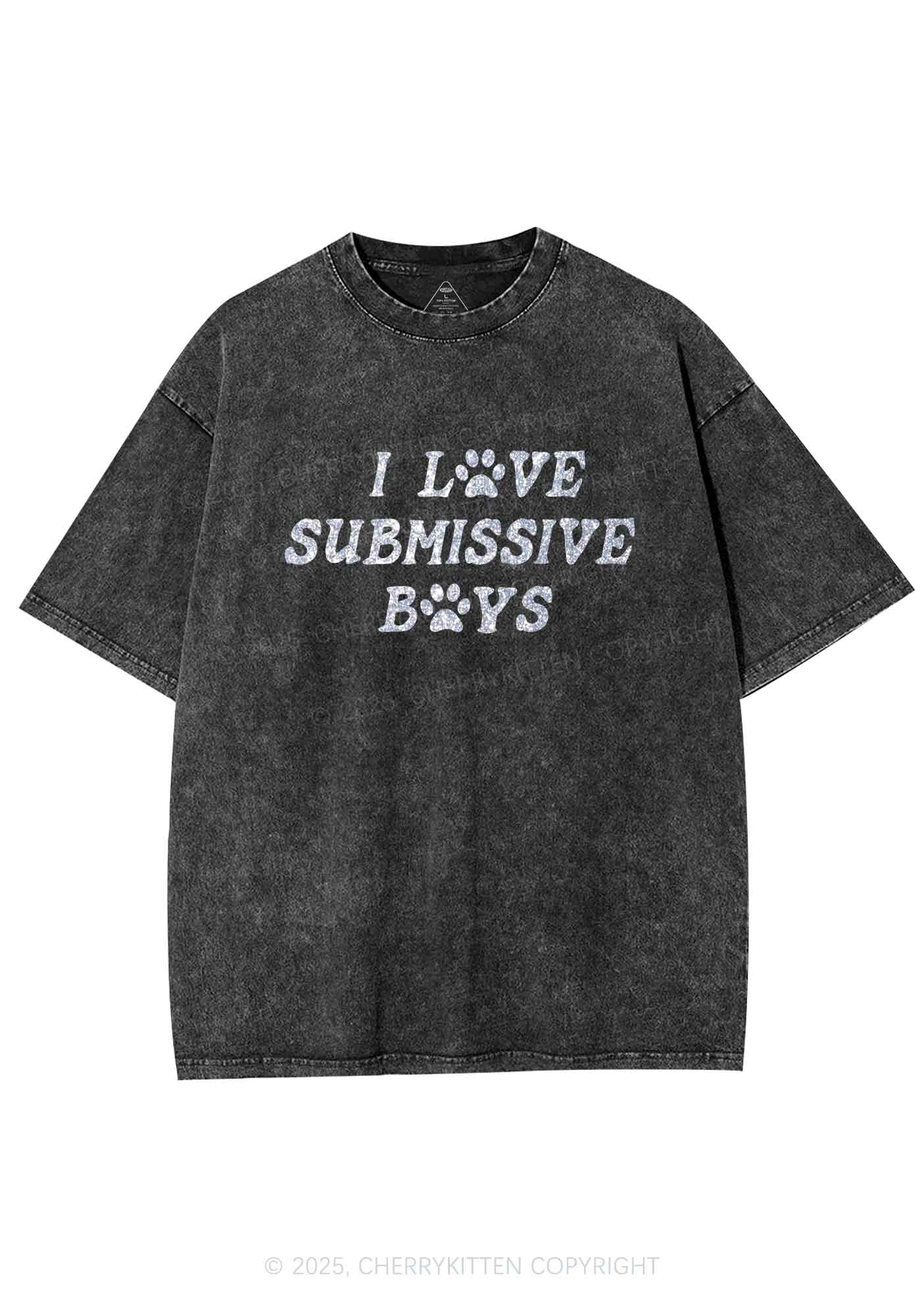 Glitter I Love S Boys Y2K Shirts Washed Tee Cherrykitten - Image 4