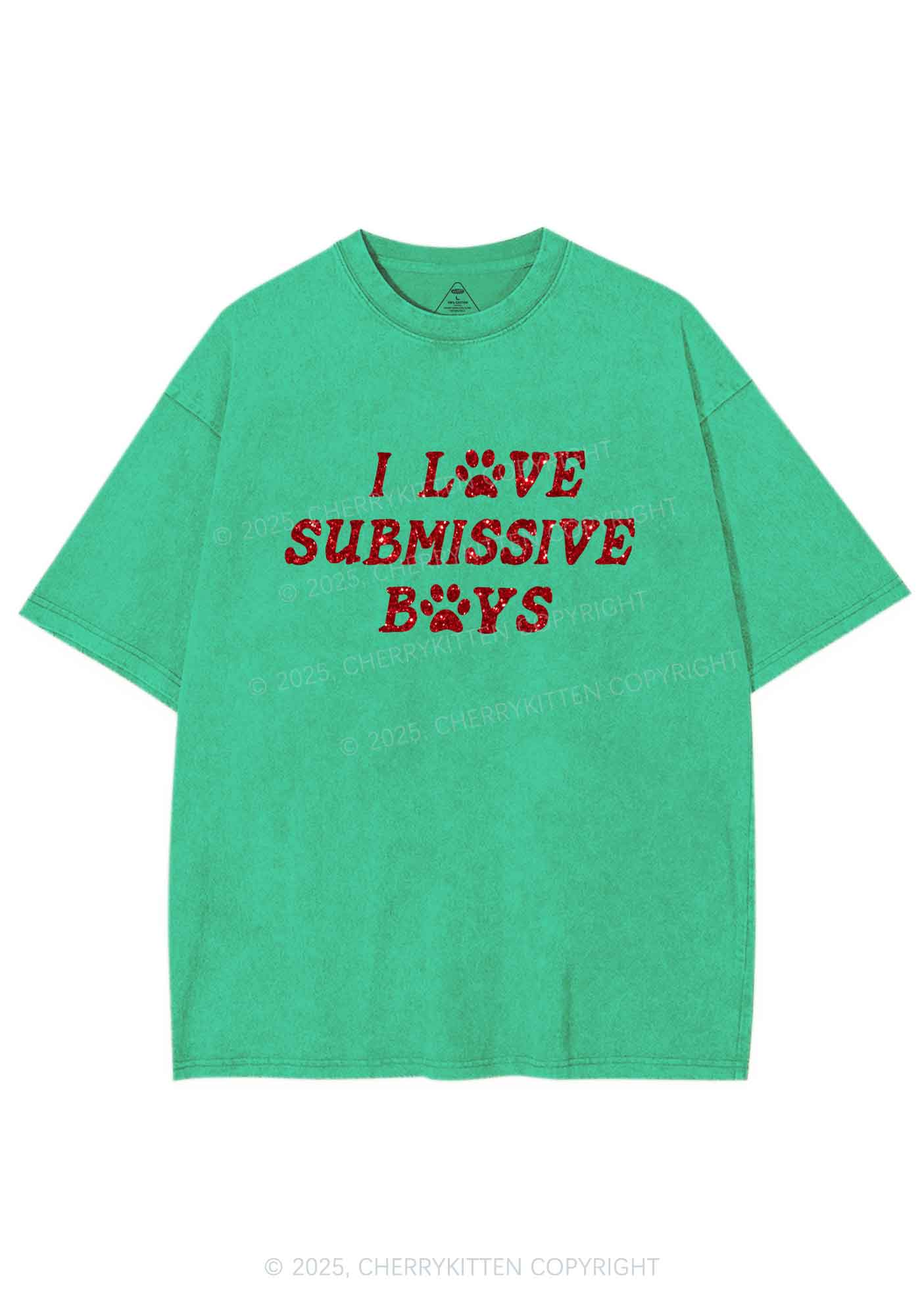 Glitter I Love S Boys Y2K Shirts Washed Tee Cherrykitten - Image 7