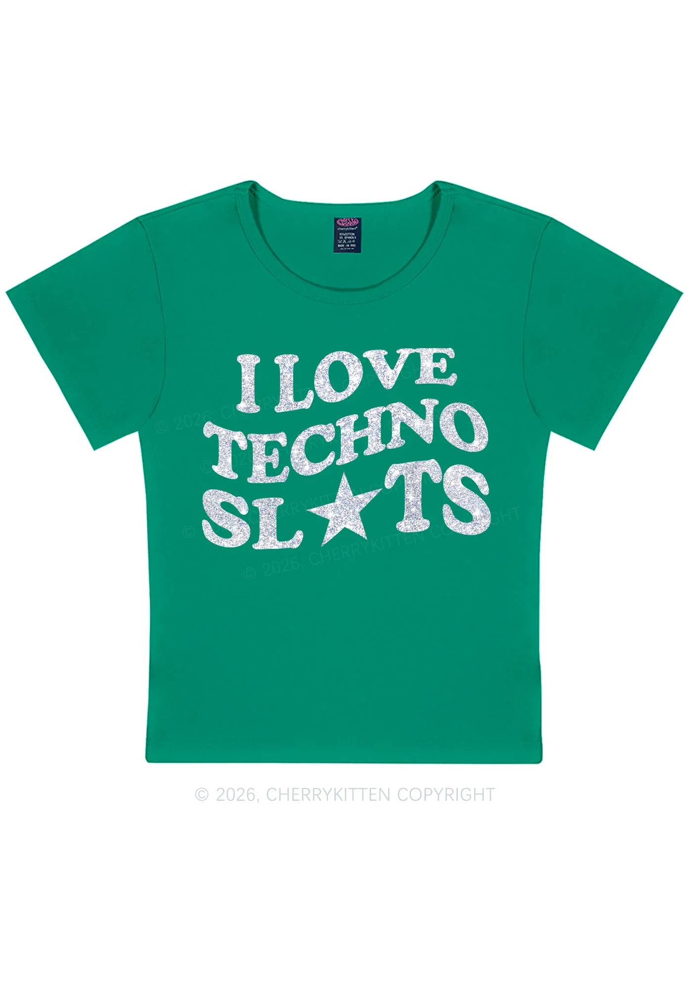 Glitter I Love Techno Slxts Y2K Baby Tee Cherrykitten - Image 11