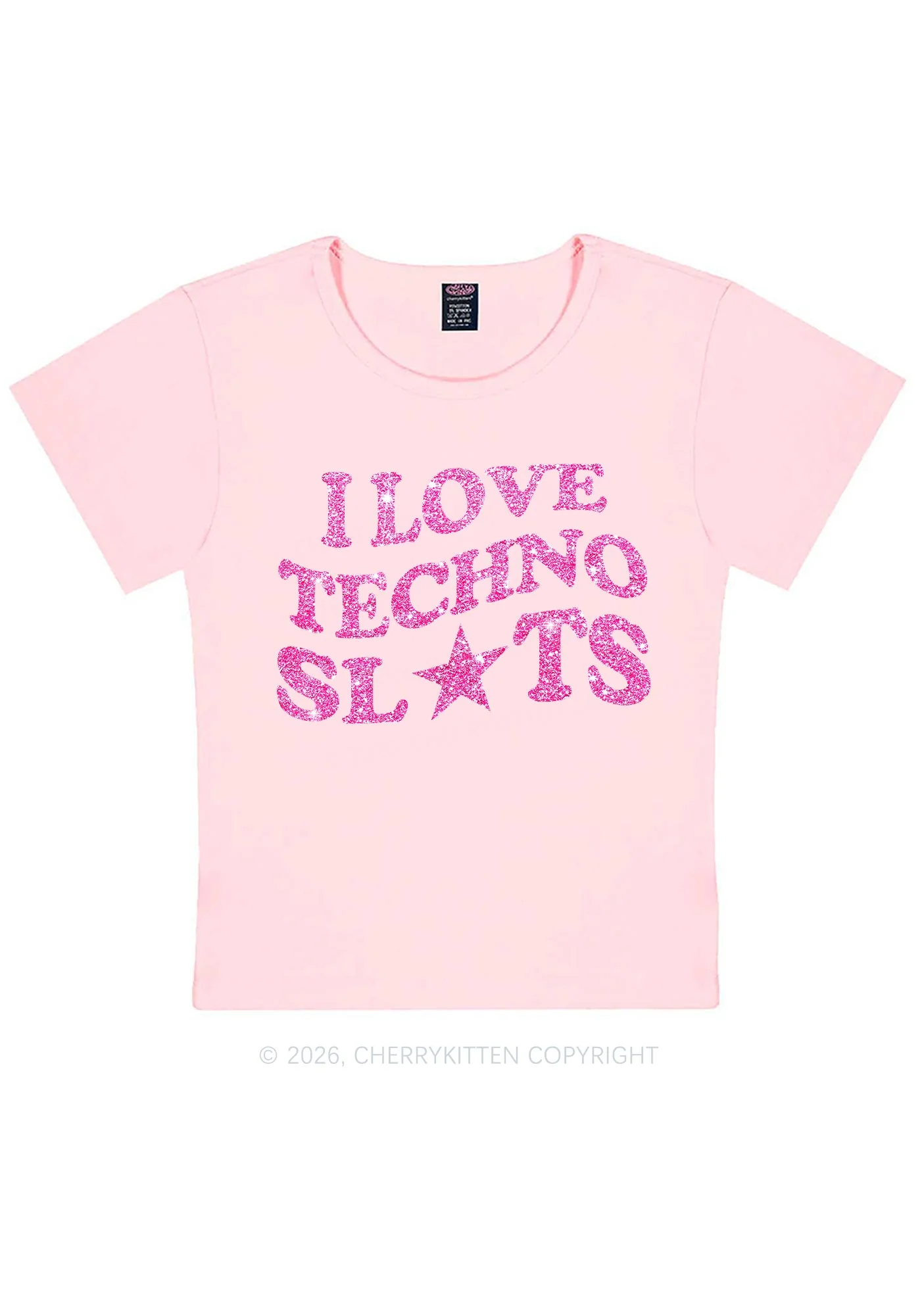 Glitter I Love Techno Slxts Y2K Baby Tee Cherrykitten - Image 12