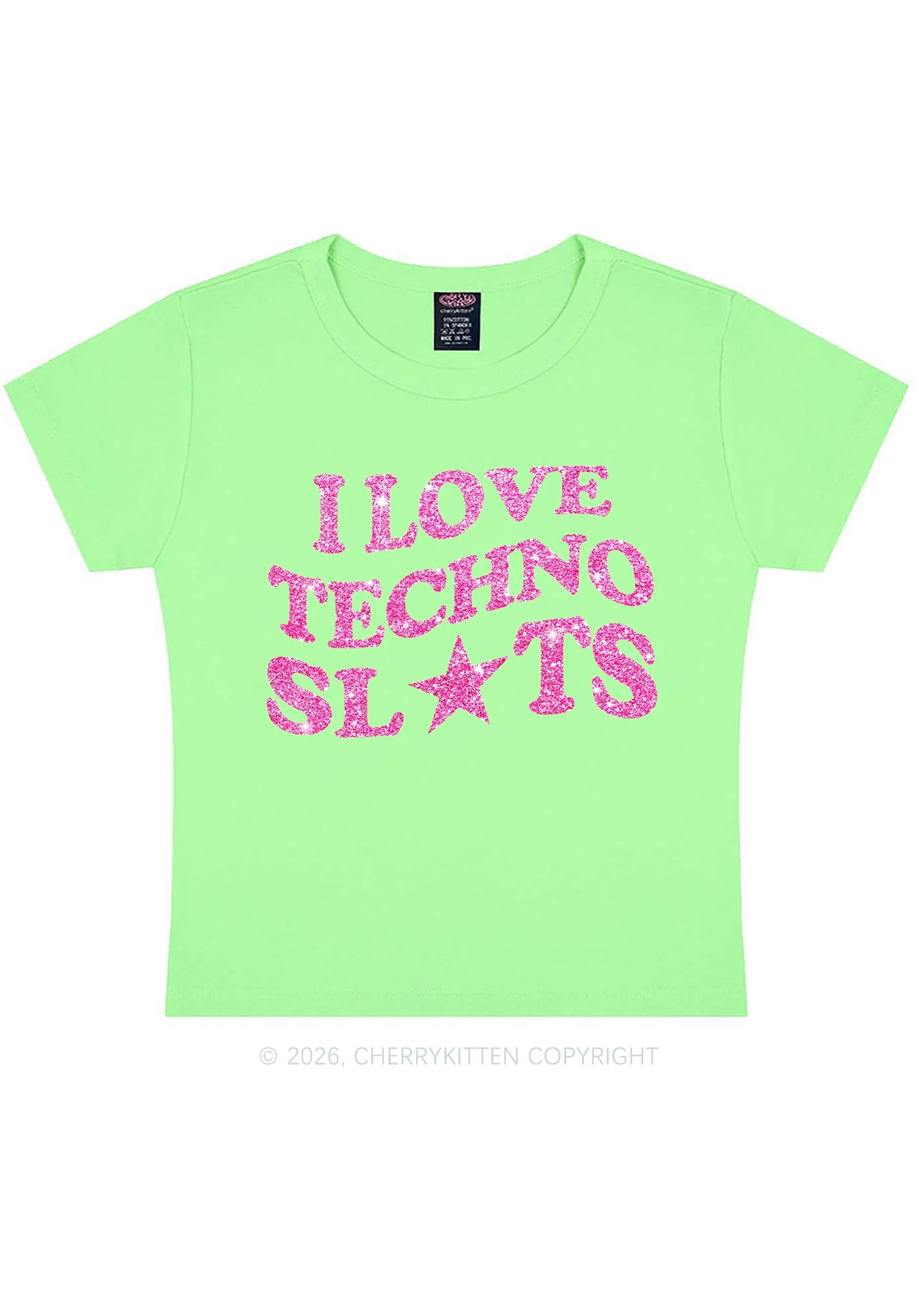 Glitter I Love Techno Slxts Y2K Baby Tee Cherrykitten - Image 13