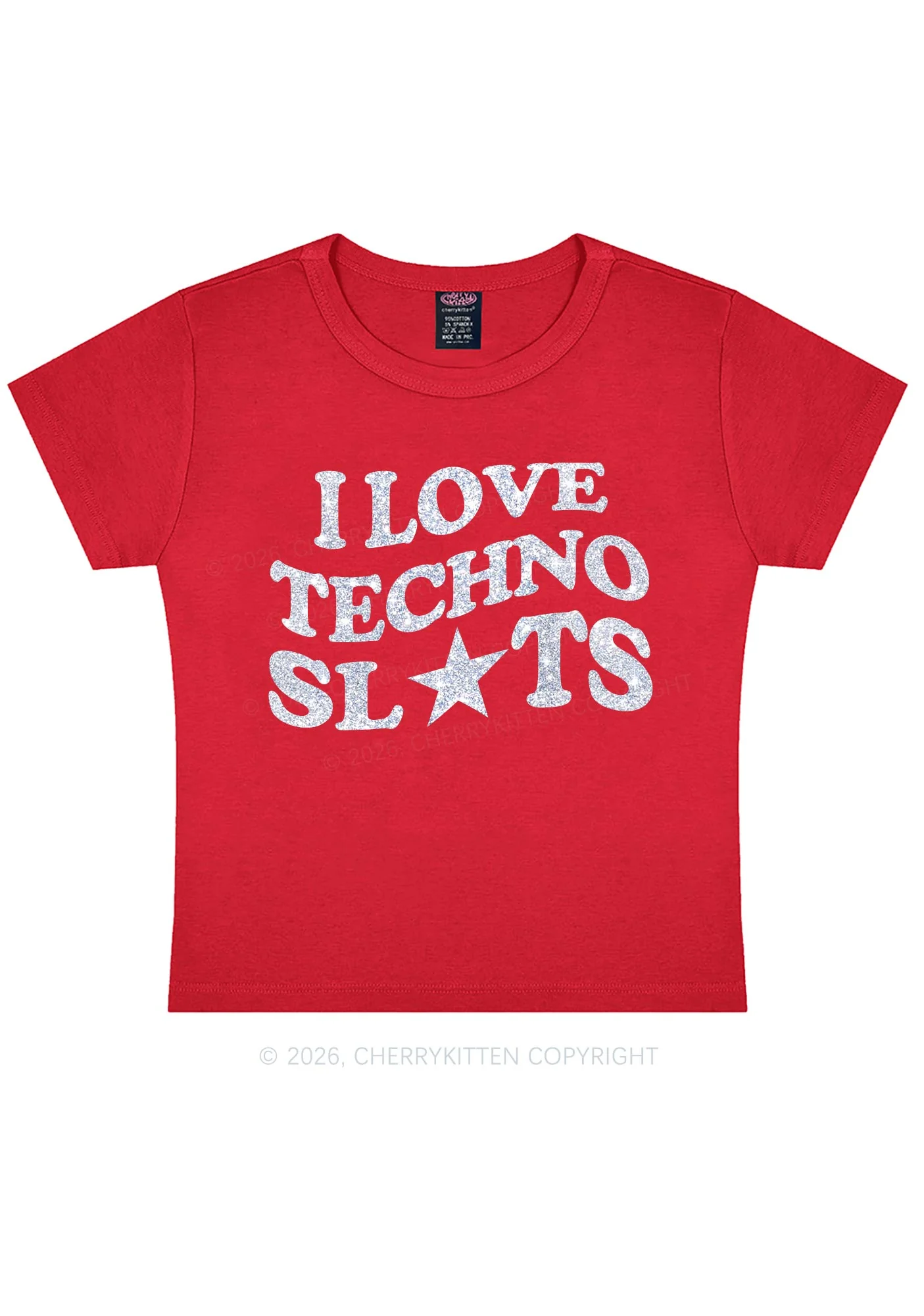Glitter I Love Techno Slxts Y2K Baby Tee Cherrykitten - Image 4