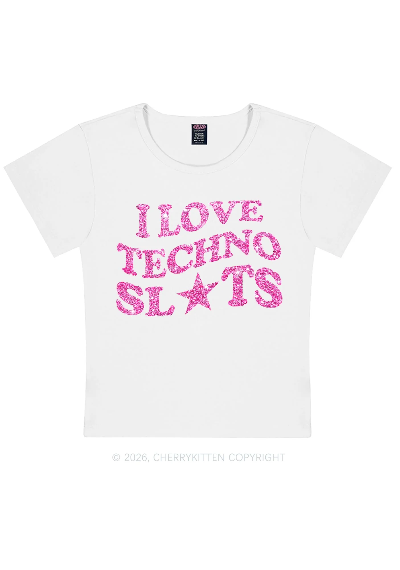 Glitter I Love Techno Slxts Y2K Baby Tee Cherrykitten - Image 5