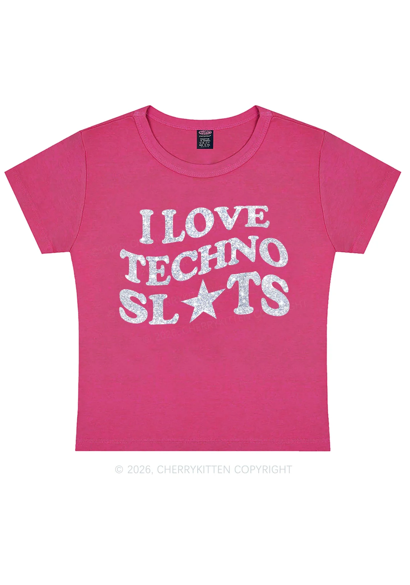 Glitter I Love Techno Slxts Y2K Baby Tee Cherrykitten - Image 7