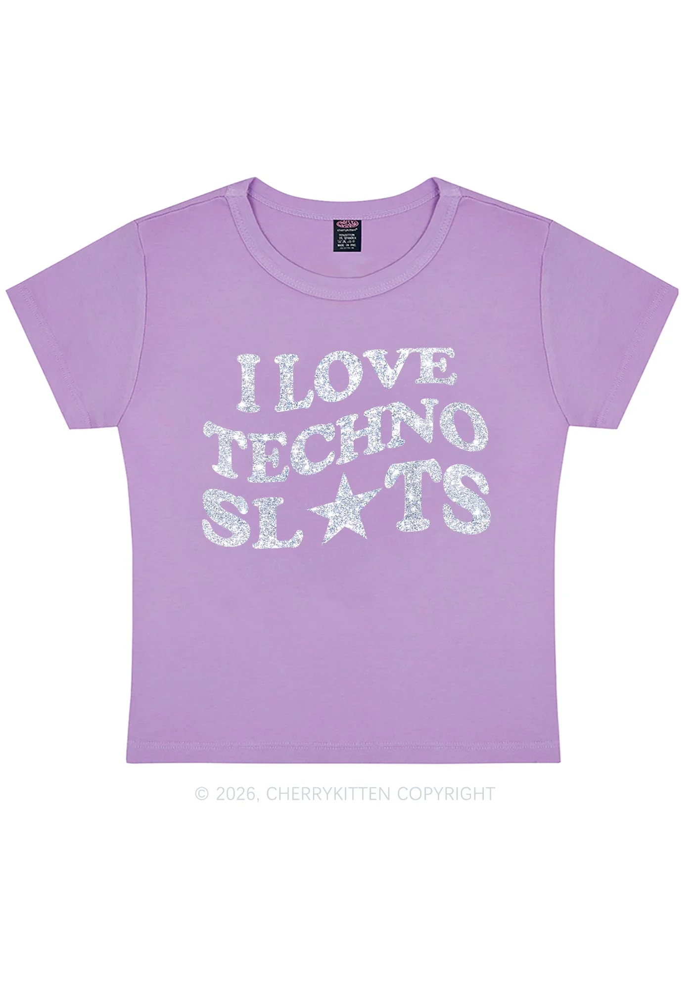 Glitter I Love Techno Slxts Y2K Baby Tee Cherrykitten - Image 8