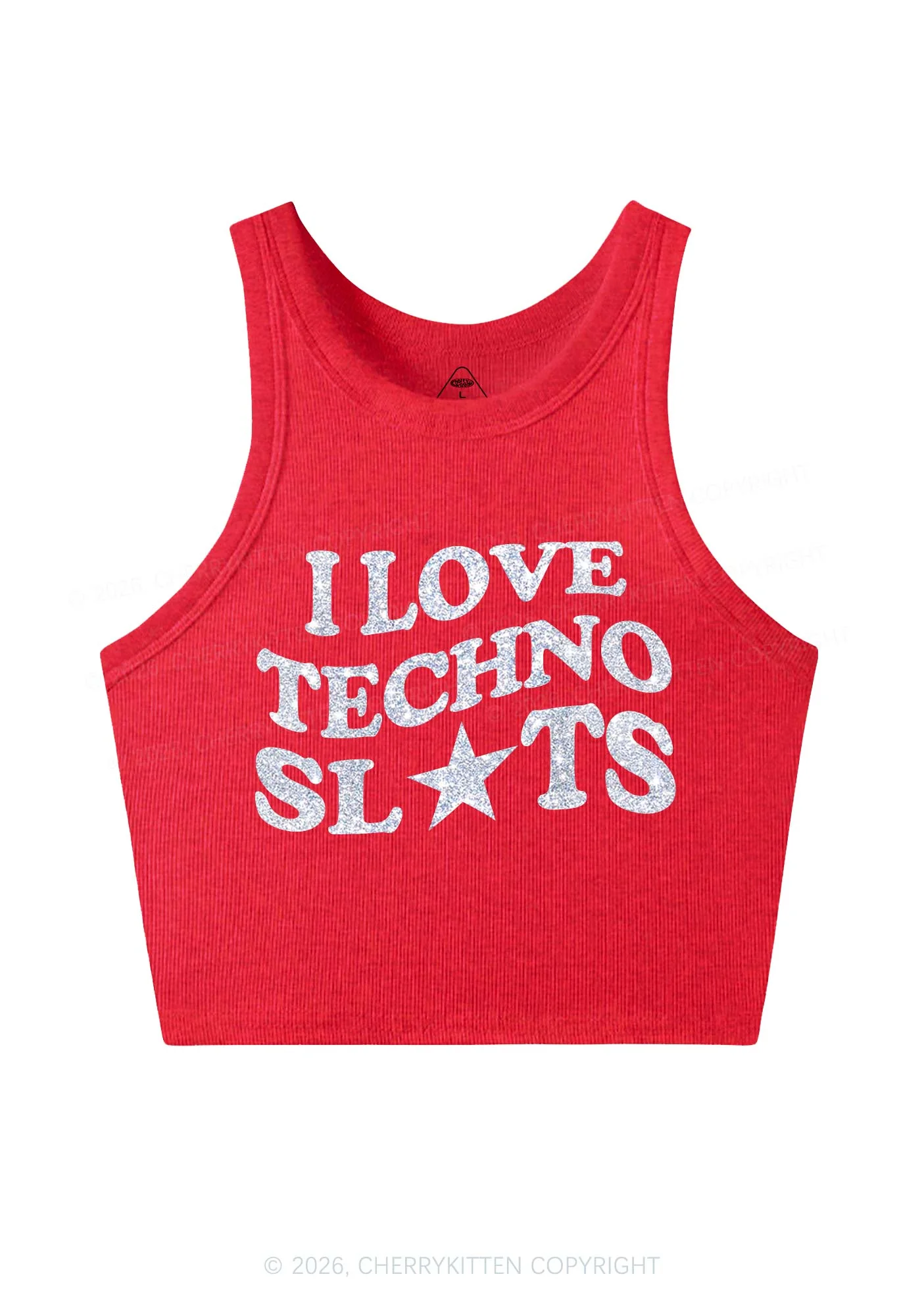 Glitter I Love Techno Slxts Y2K Crop Tank Top Cherrykitten - Image 10