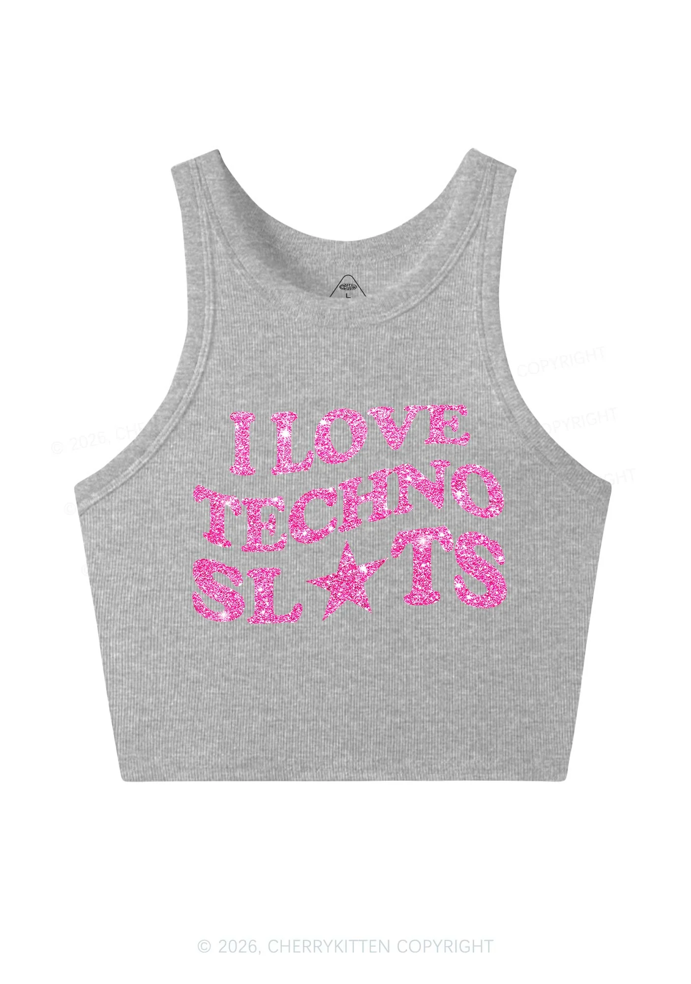 Glitter I Love Techno Slxts Y2K Crop Tank Top Cherrykitten - Image 12