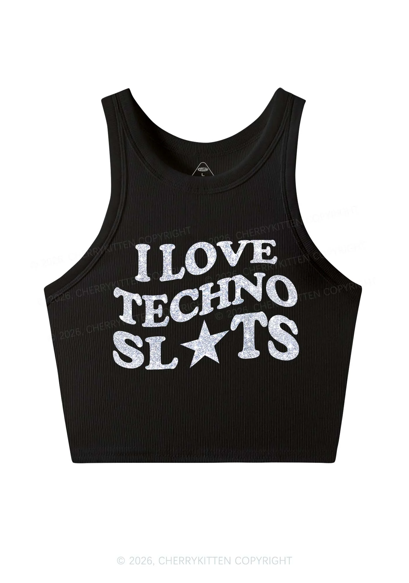 Glitter I Love Techno Slxts Y2K Crop Tank Top Cherrykitten - Image 4