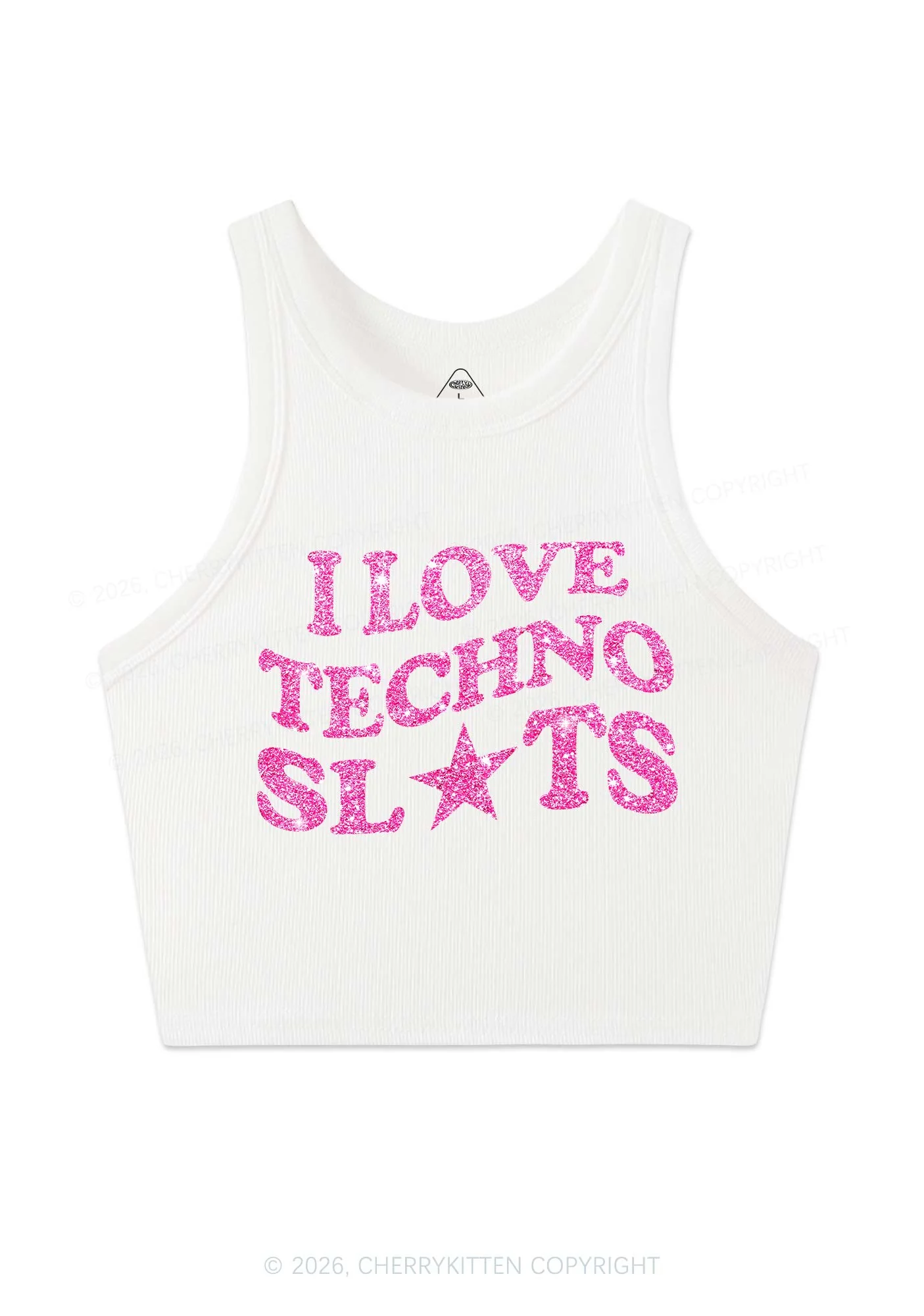 Glitter I Love Techno Slxts Y2K Crop Tank Top Cherrykitten - Image 5